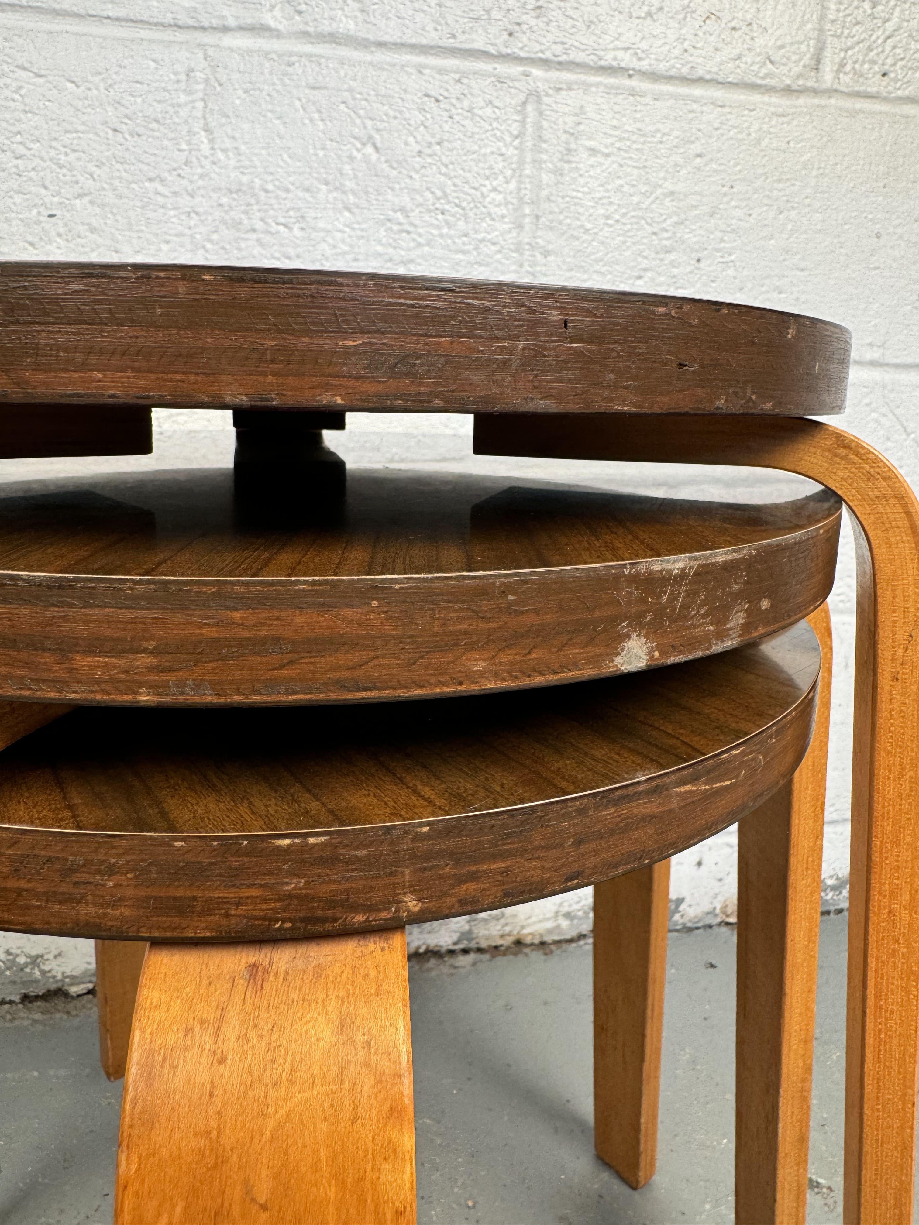 Mid-Century Bentwood Stacking Tables By Alvar Aalto For Sale 7