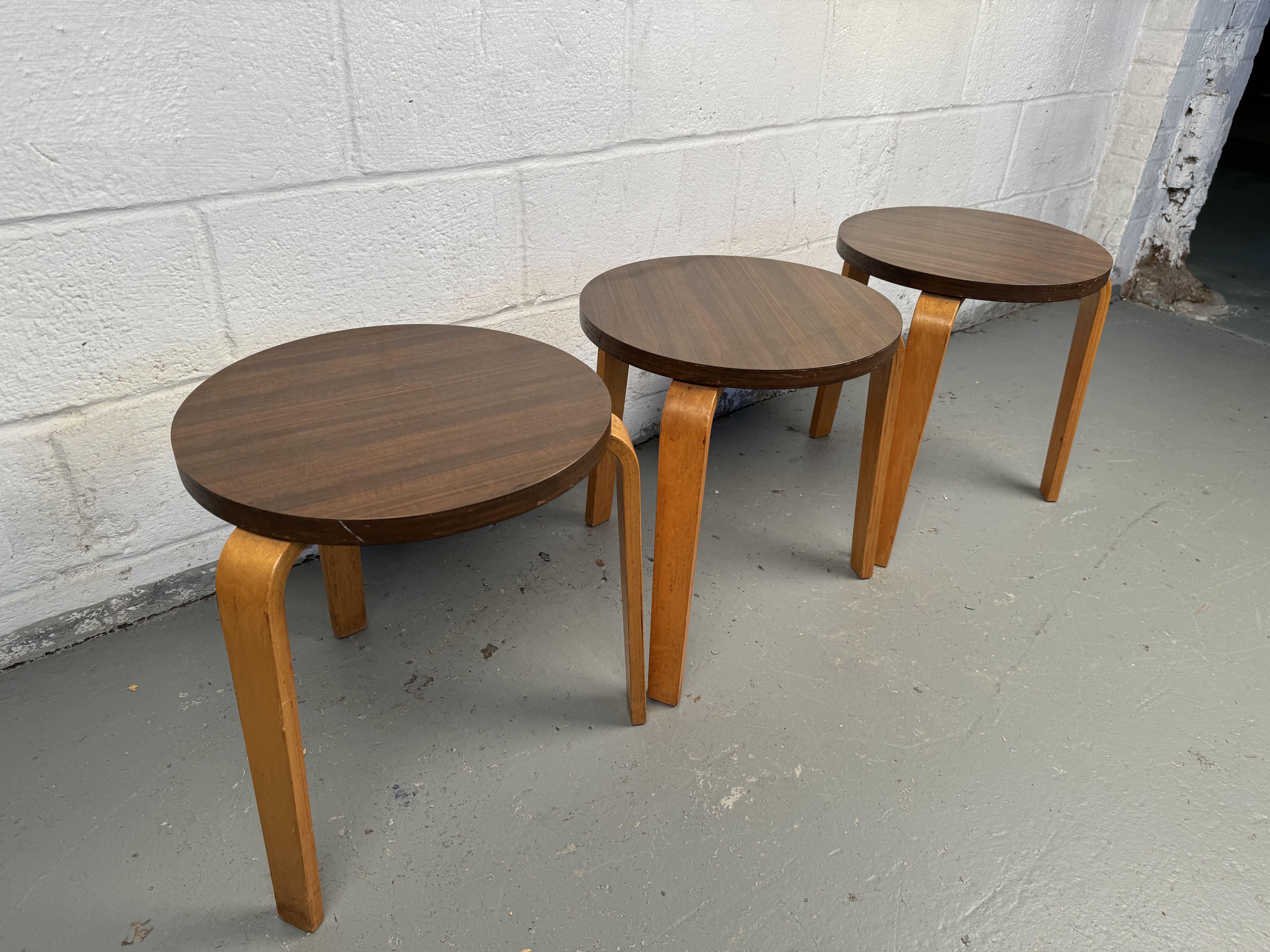 Mid-Century Bentwood Stacking Tables By Alvar Aalto In Good Condition For Sale In Brooklyn, NY
