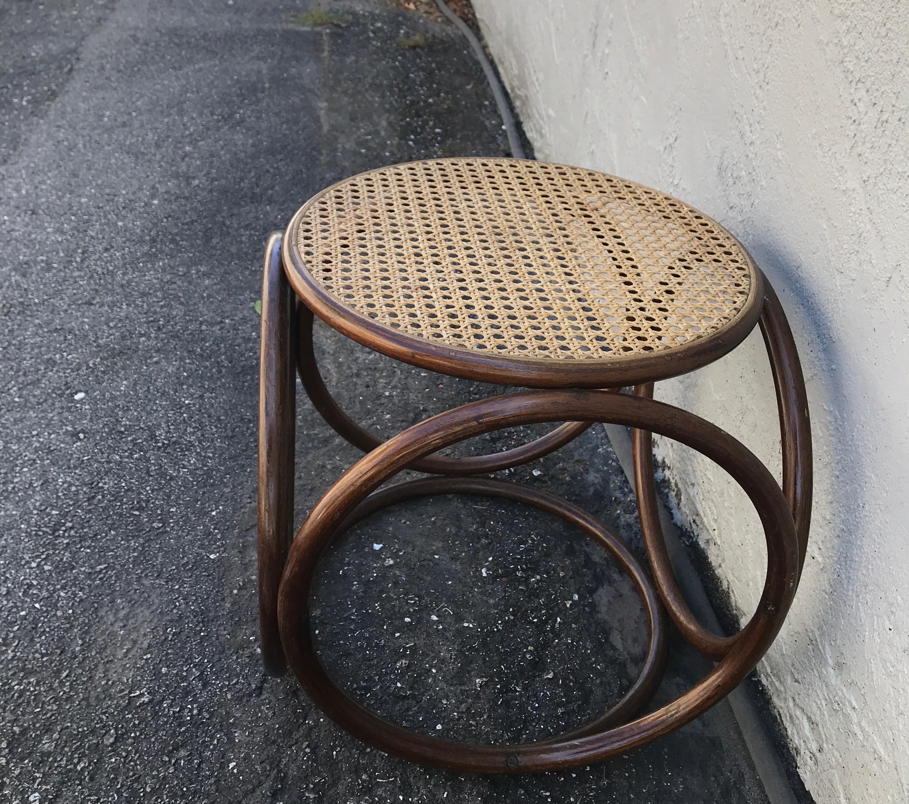 Cane Mid Century Bentwood Stool Attributed to Michael Thonet