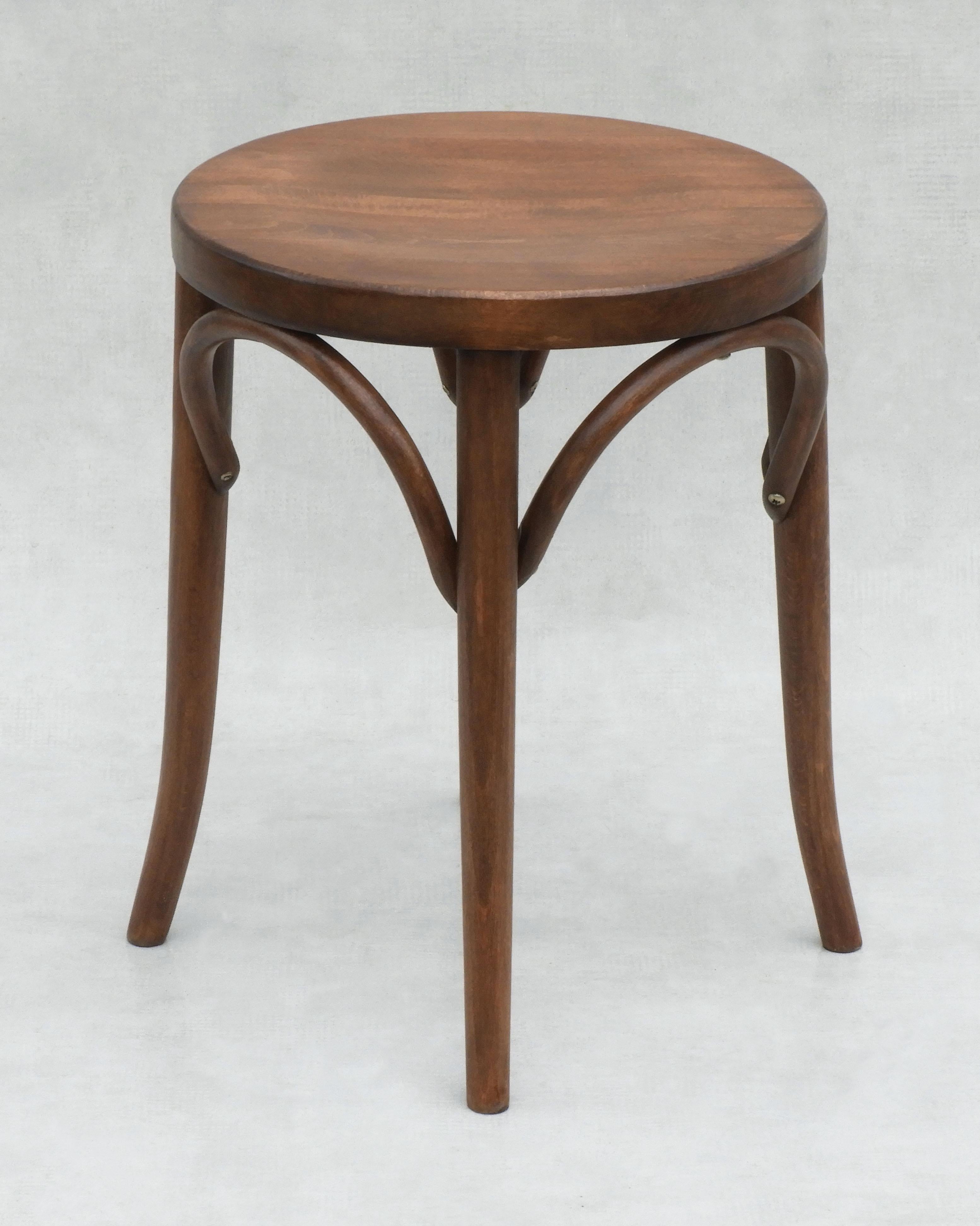 French Mid Century Bentwood Stool with Solid Wood Seat C1950s France
