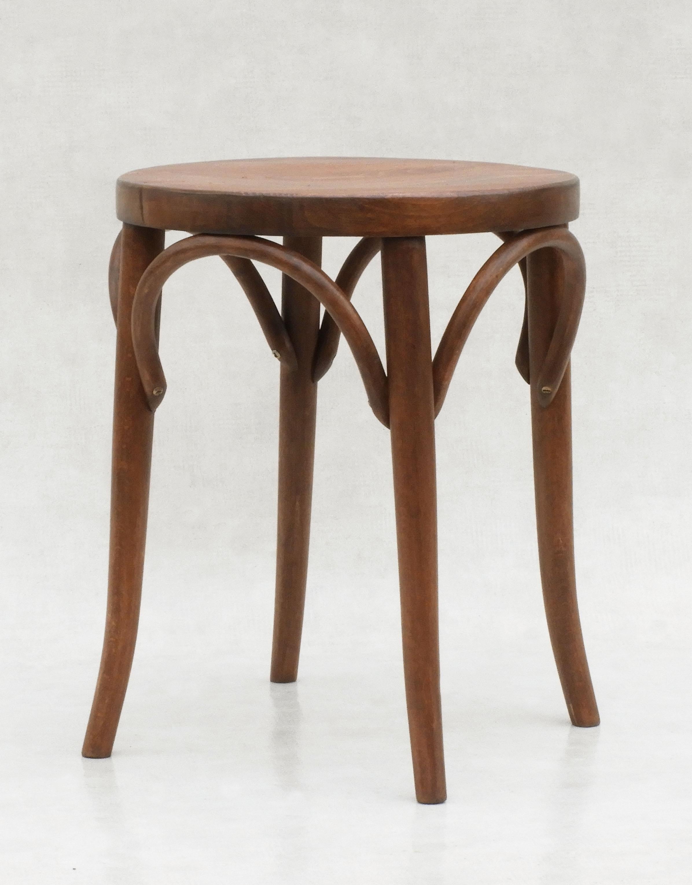 Mid Century Bentwood Stool with Solid Wood Seat C1950s France 2
