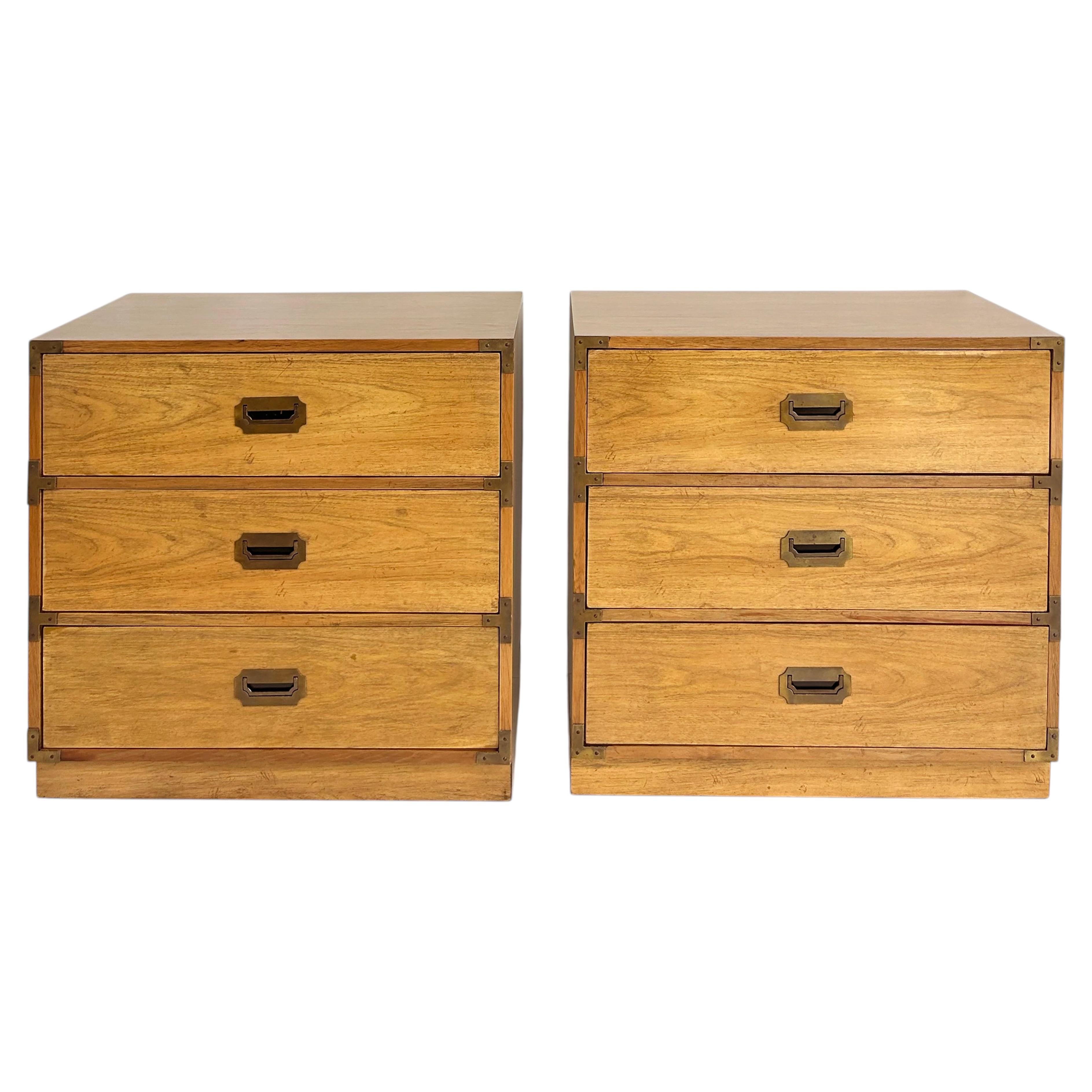 Pre-owned Bernhardt Mid-century  Pecan Campaign Bachelor's Chests, A Pair In Brown