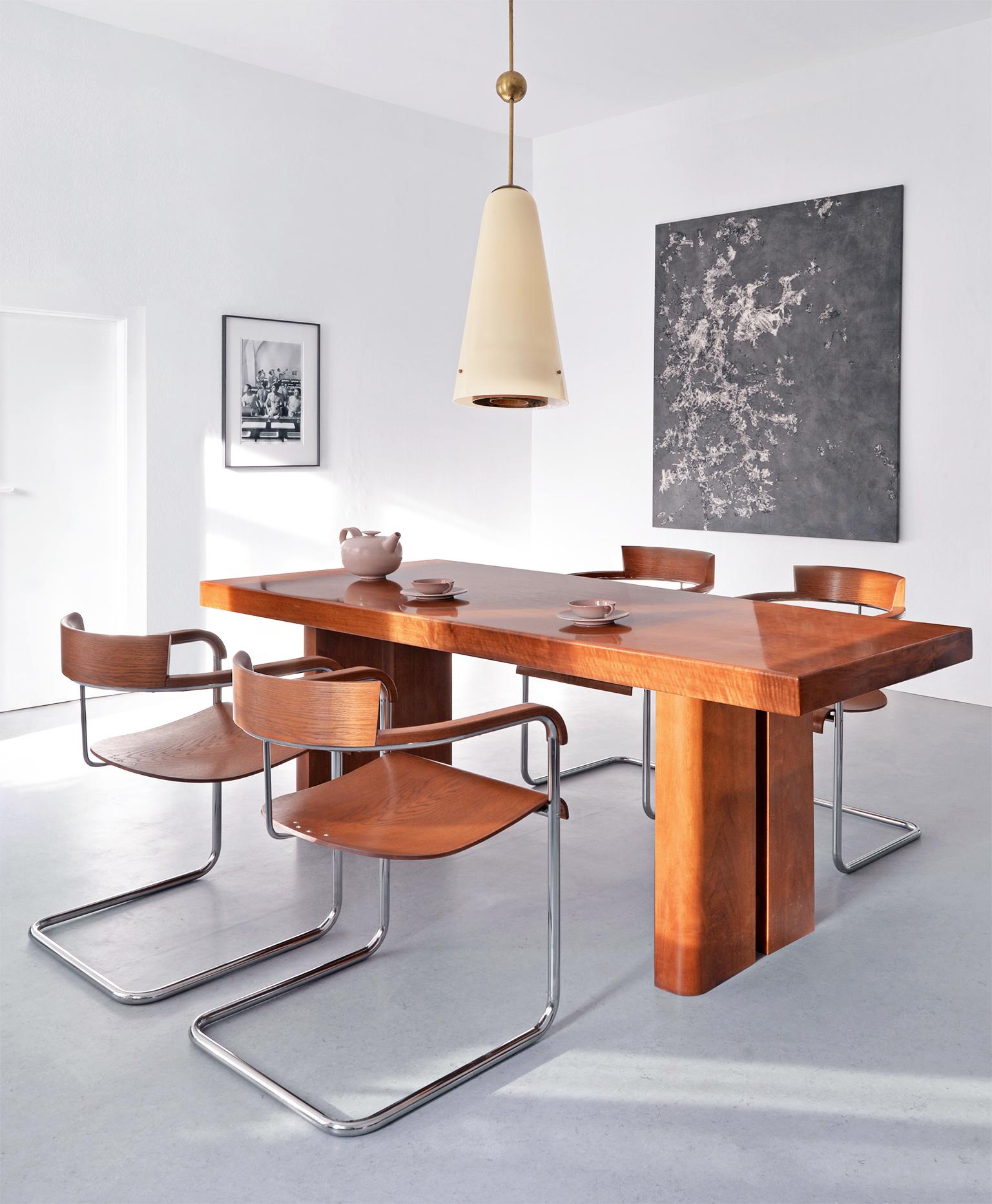 Mid-Century Bespoke Long Writing Table, High Gloss Lacquered Walnut Veneer, 1960 For Sale 1