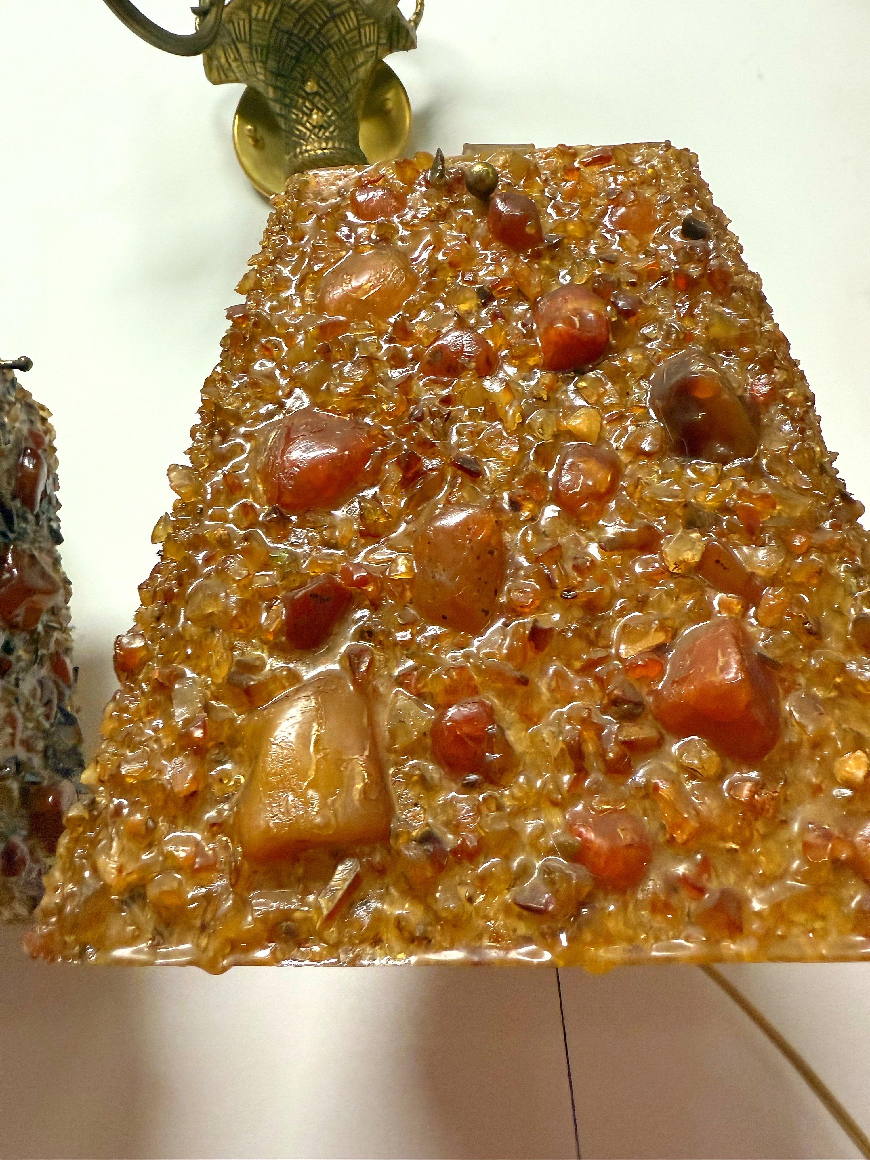 Mid-Century Bespoke Resin and Stone Sconces, a Pair For Sale 6