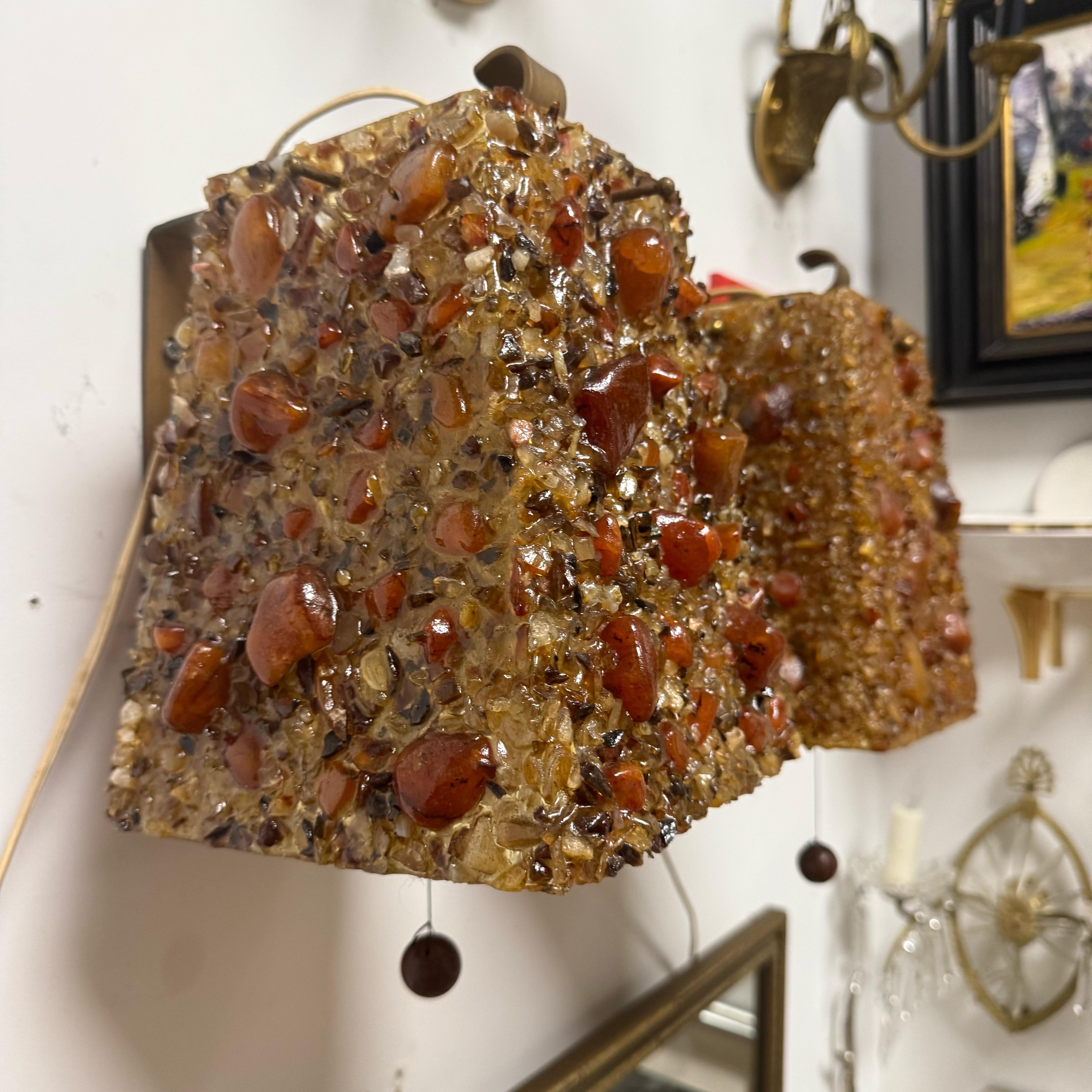 American Mid-Century Bespoke Resin and Stone Sconces, a Pair For Sale