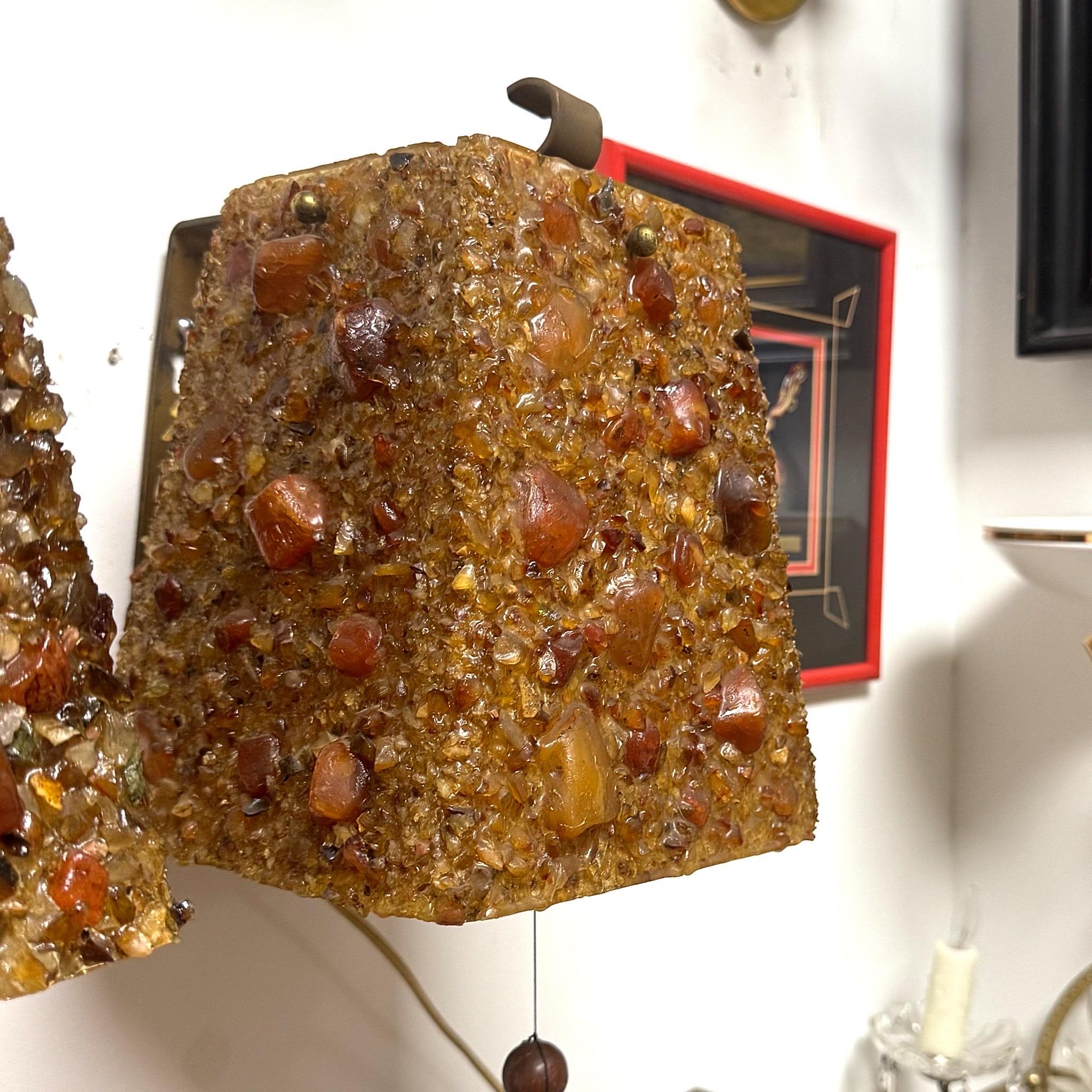 Hand-Crafted Mid-Century Bespoke Resin and Stone Sconces, a Pair For Sale