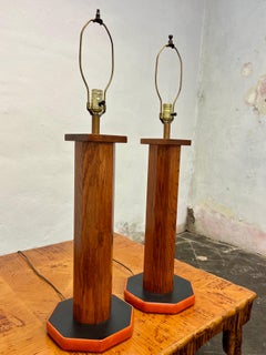 Mid Century Bespoke Wood and Vinyl Stick Lamps