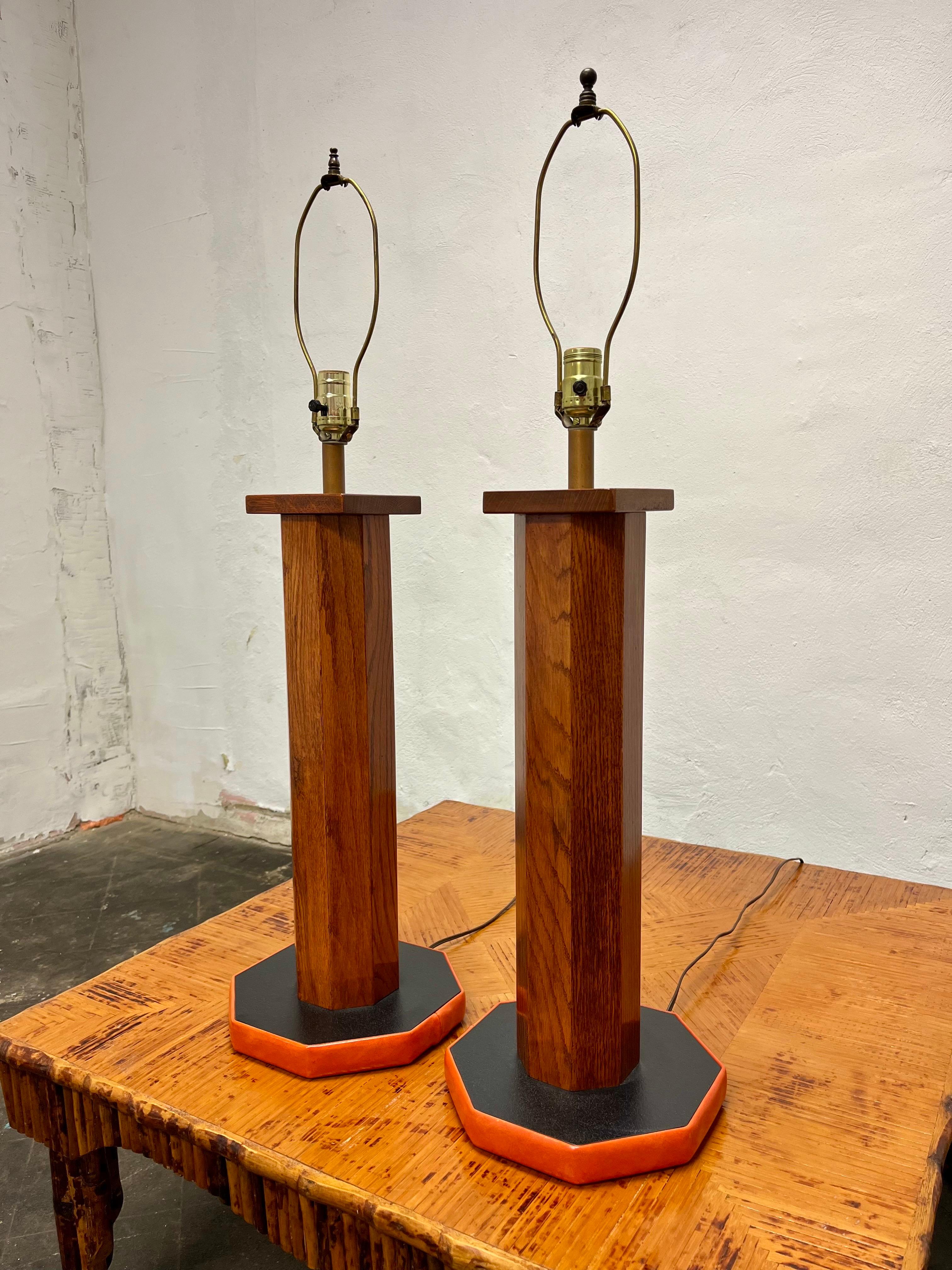 Mid-Century Modern Mid Century Bespoke Wood and Vinyl Stick Lamps  For Sale
