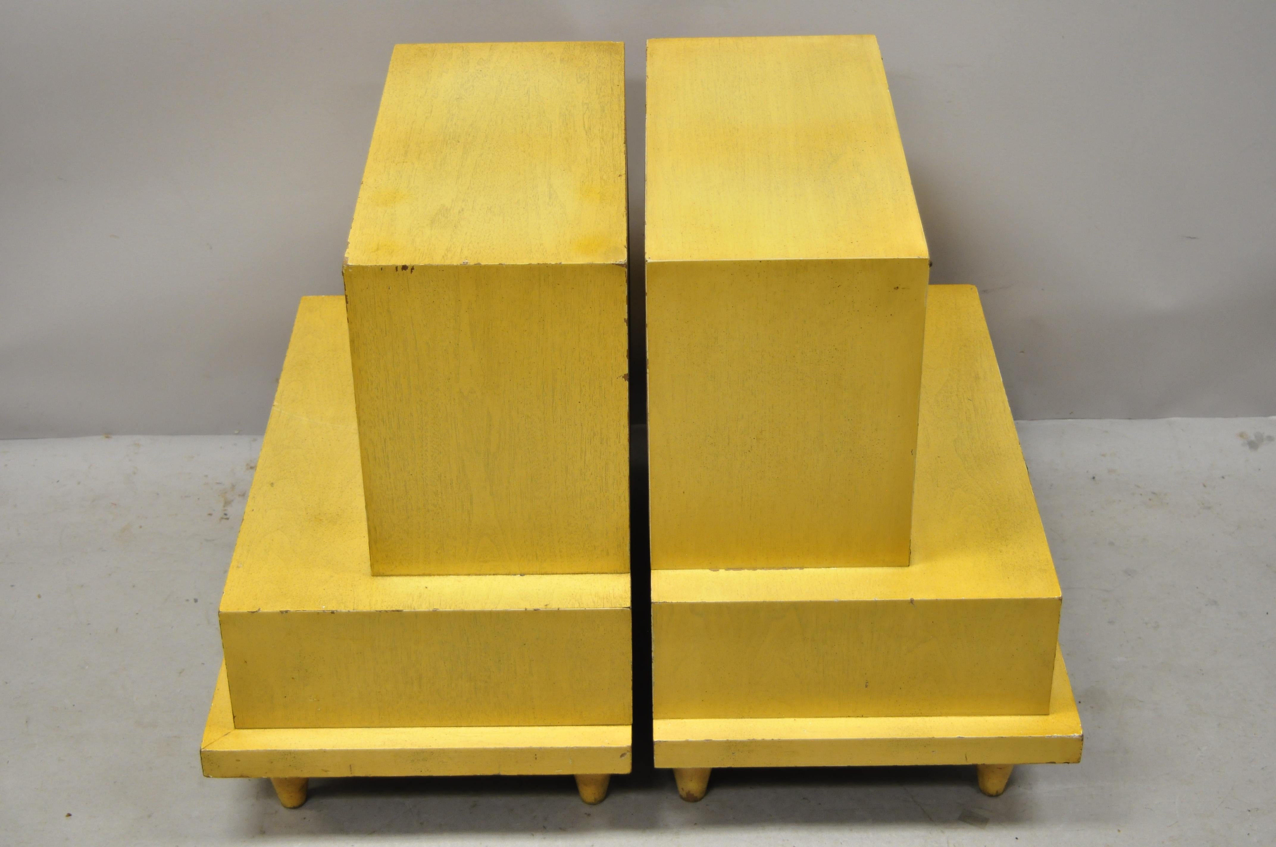 North American Midcentury Bethlehem Furniture Step Down Blonde Mahogany Nightstands, a Pair