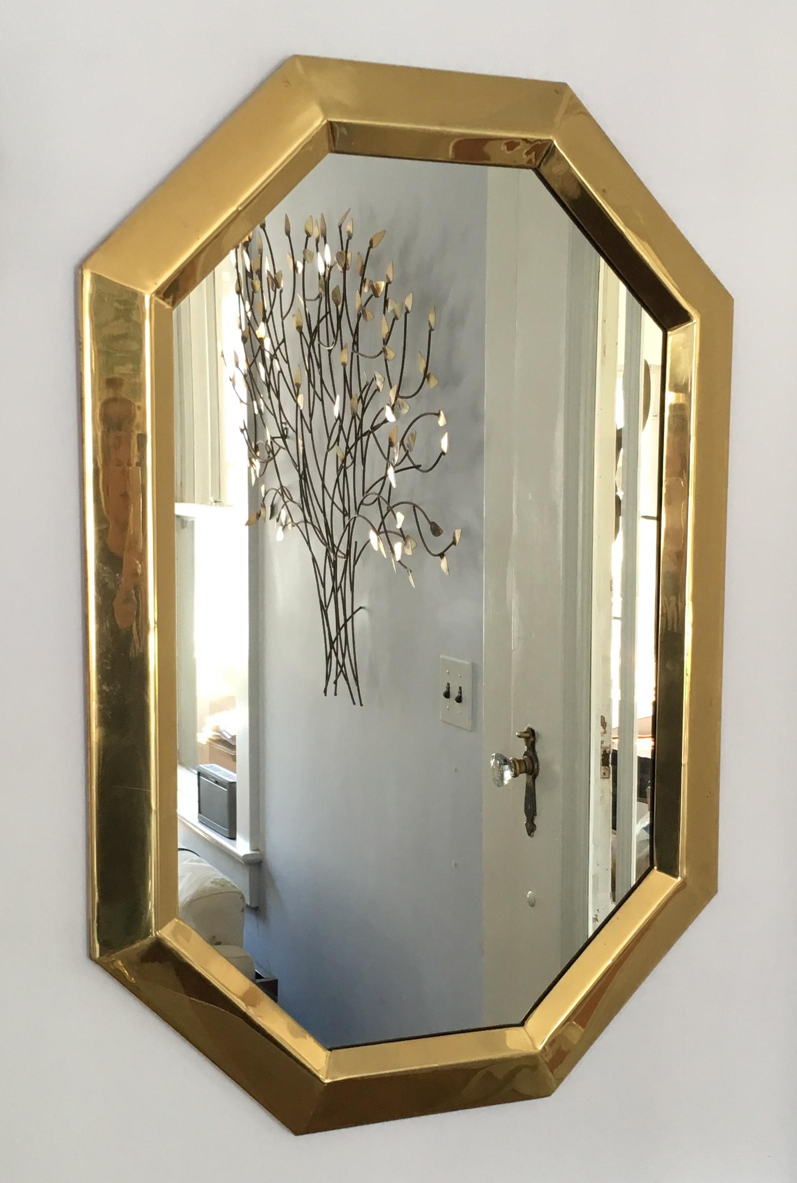 Mid-Century Modern Midcentury Beveled Brass Octagonal Mirror Mastercraft For Sale