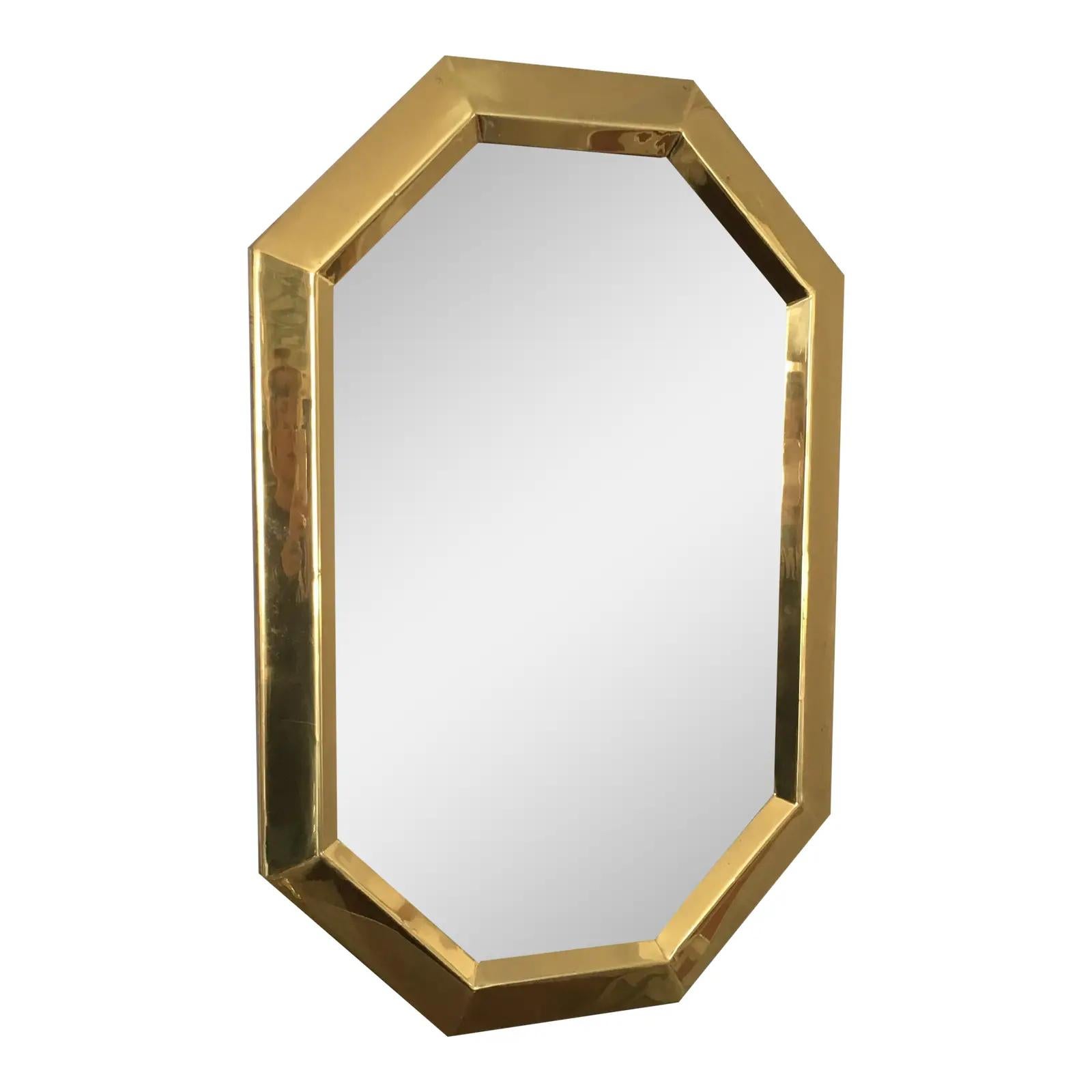 American Midcentury Beveled Brass Octagonal Mirror Mastercraft For Sale