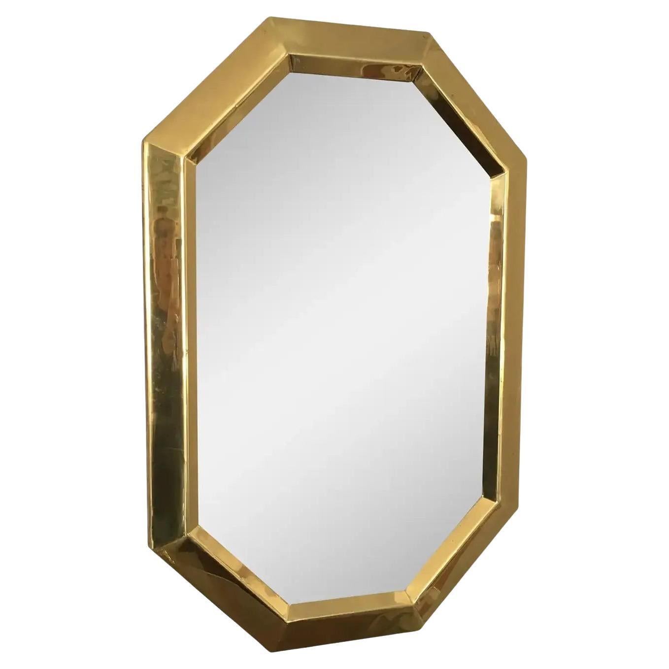 Miroir octogonal en laiton biseauté Mid Century Mastercraft