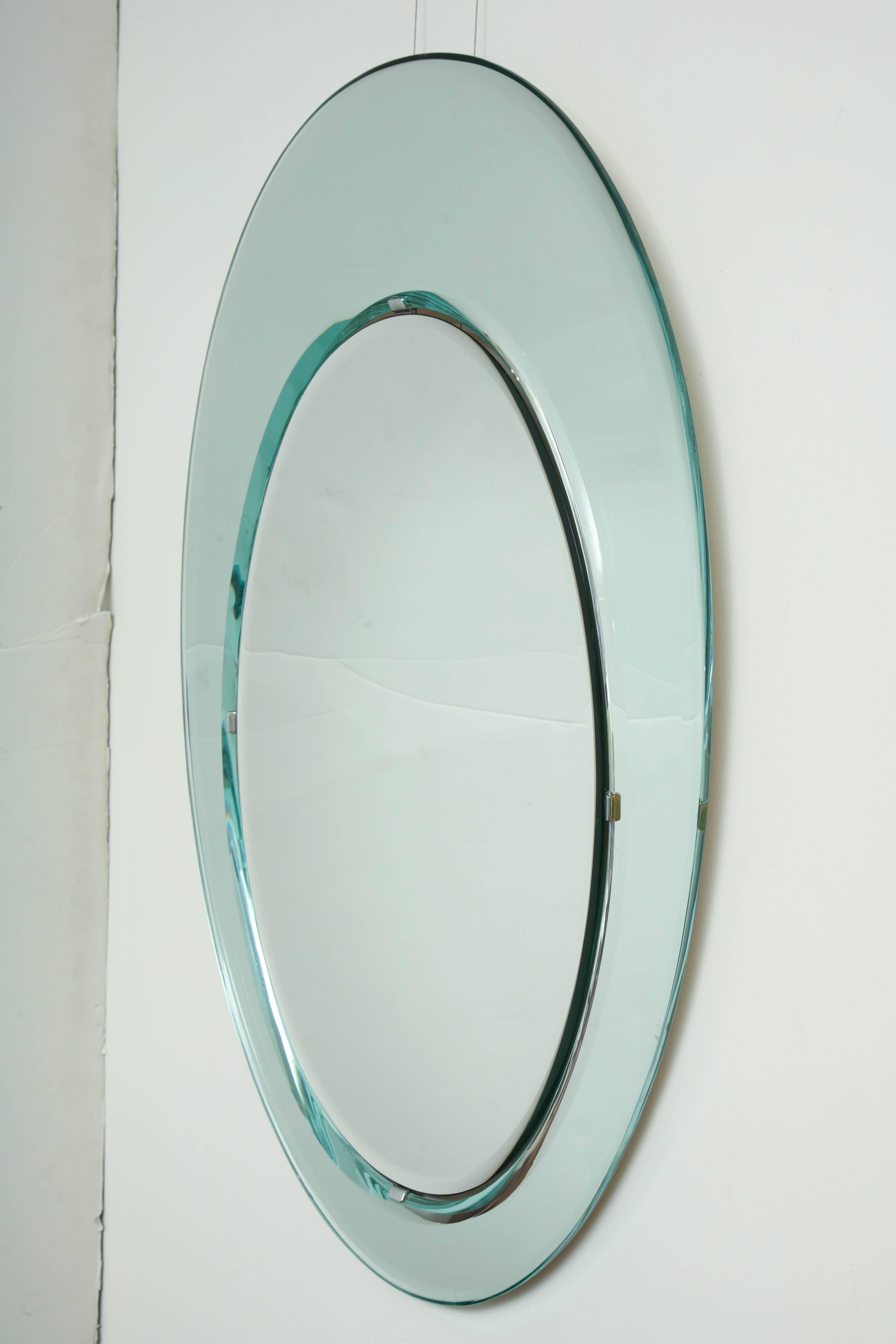 Italian Midcentury Bevelled Oval Wall Mirror by Fontana Arte, Italy