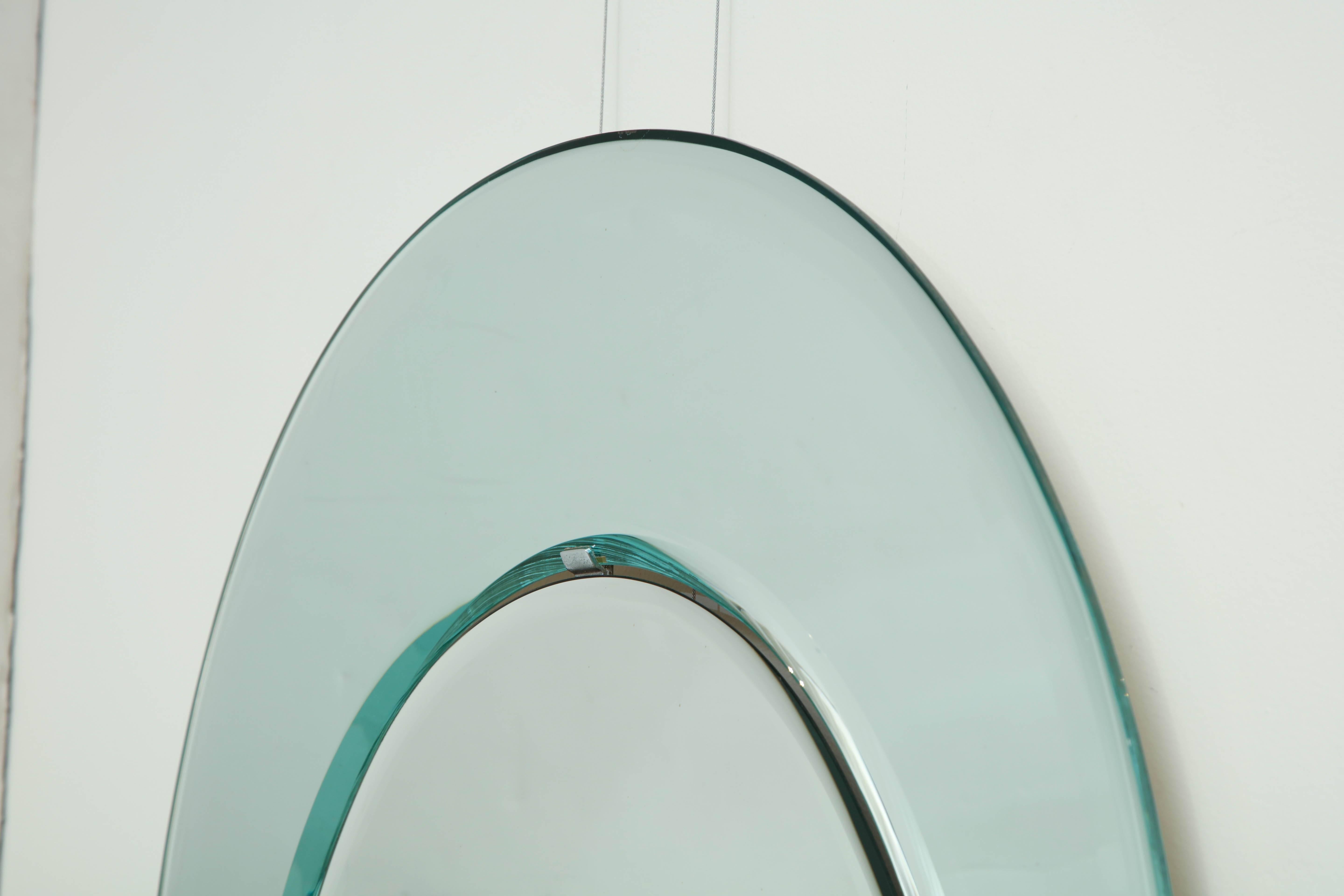 Beveled Midcentury Bevelled Oval Wall Mirror by Fontana Arte, Italy