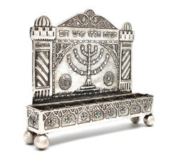 Mid Century Bezalel Silver Hanukkah Lamp, Jerusalem, Israel