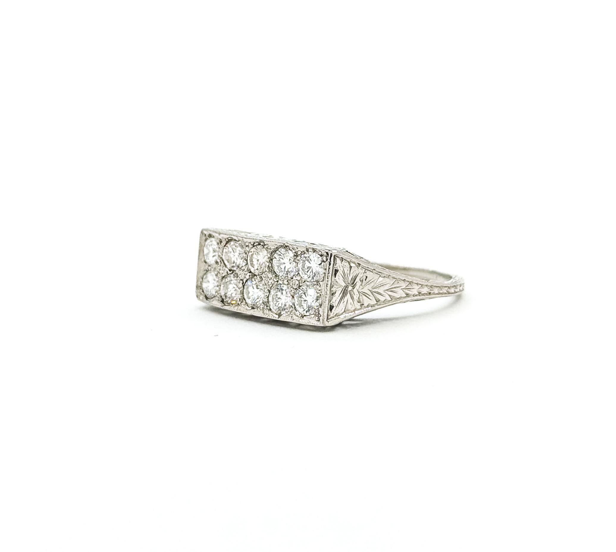 Retro Mid Century Bezel-set Diamond Filigree Ring in Platinum For Sale