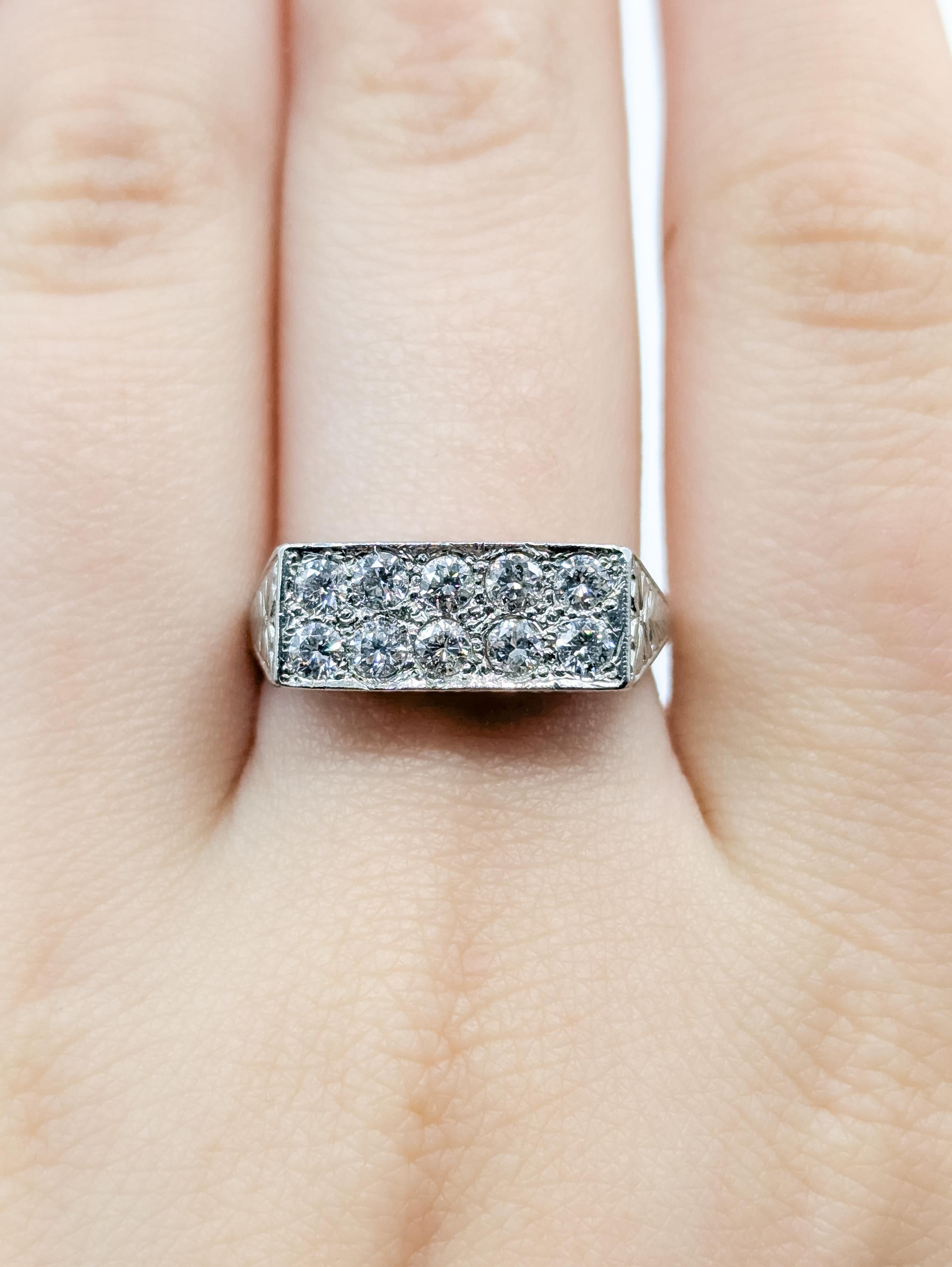 Women's Mid Century Bezel-set Diamond Filigree Ring in Platinum For Sale