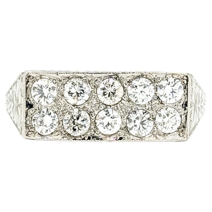 Mid Century Bezel-set Diamond Filigree Ring in Platinum For Sale
