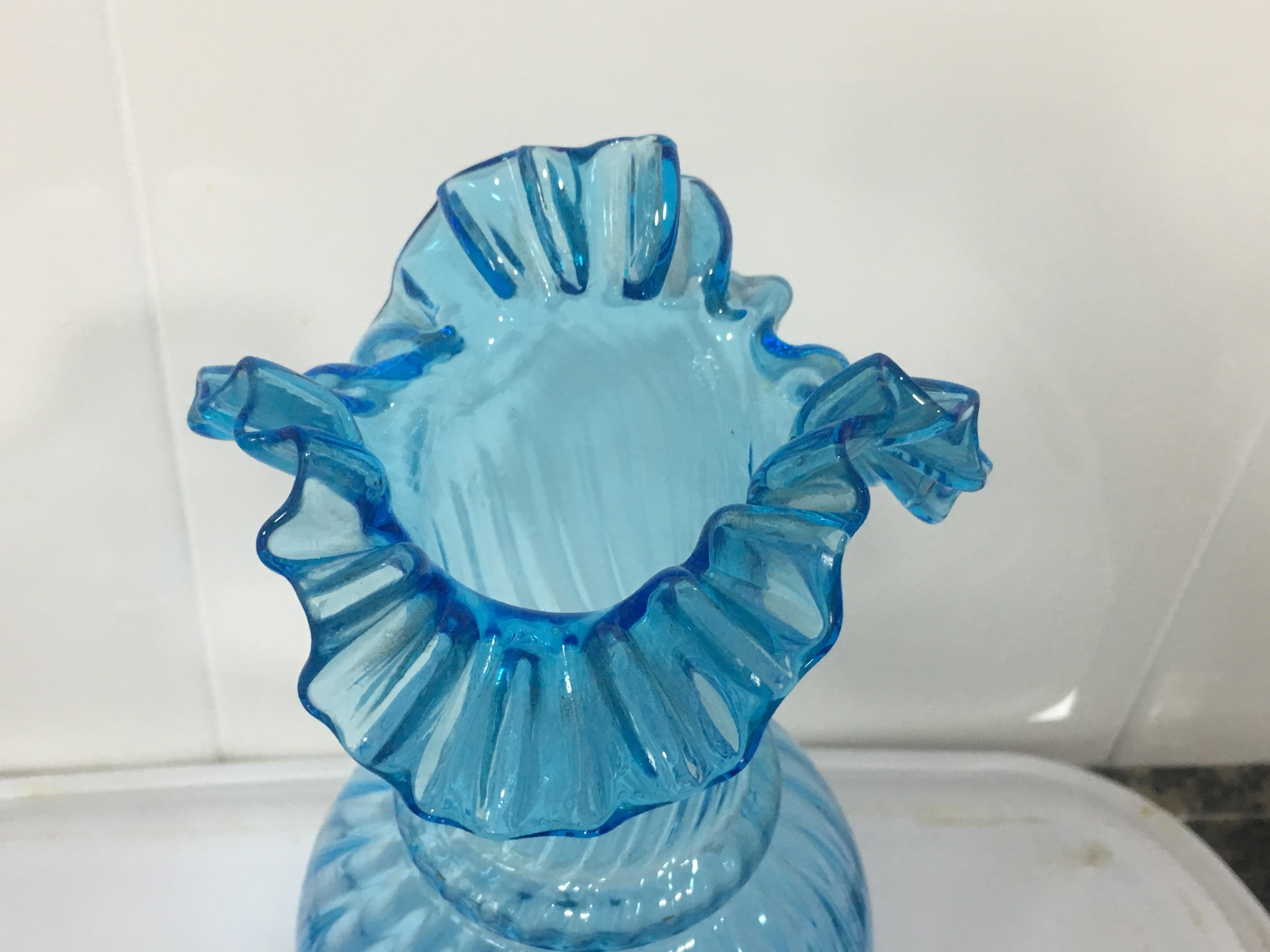 Mid-Century Modern Midcentury Biedermeier Style Glass Vase Light Blue For Sale