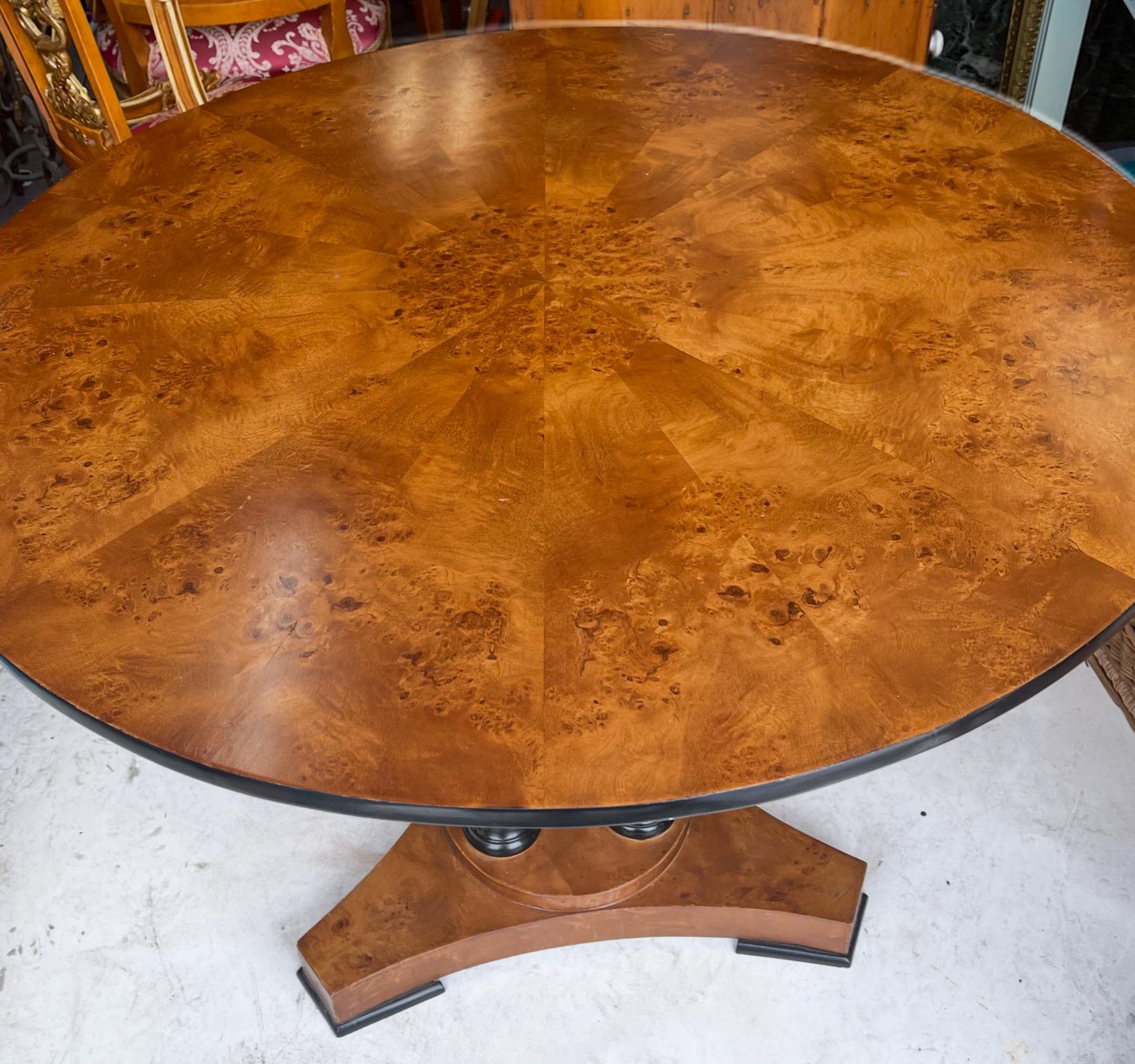 Mid-Century Biedermeier Style Round Burl Wood Center / Dining / Side Table For Sale 1