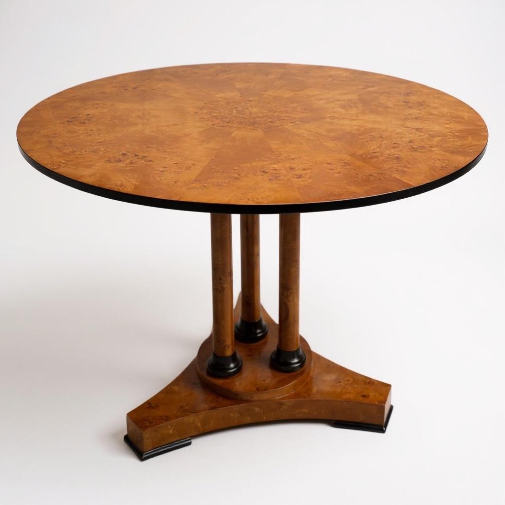 Mid-Century Biedermeier Style Round Burl Wood Center / Dining / Side Table For Sale 2