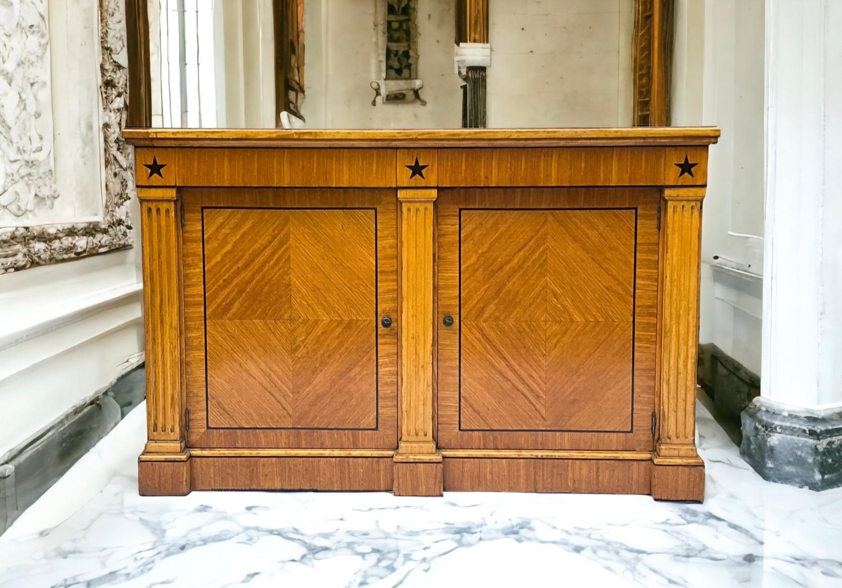 American Mid-Century Biedermeier Style Satinwood & Ebony Cabinet / Credenza / Sideboard