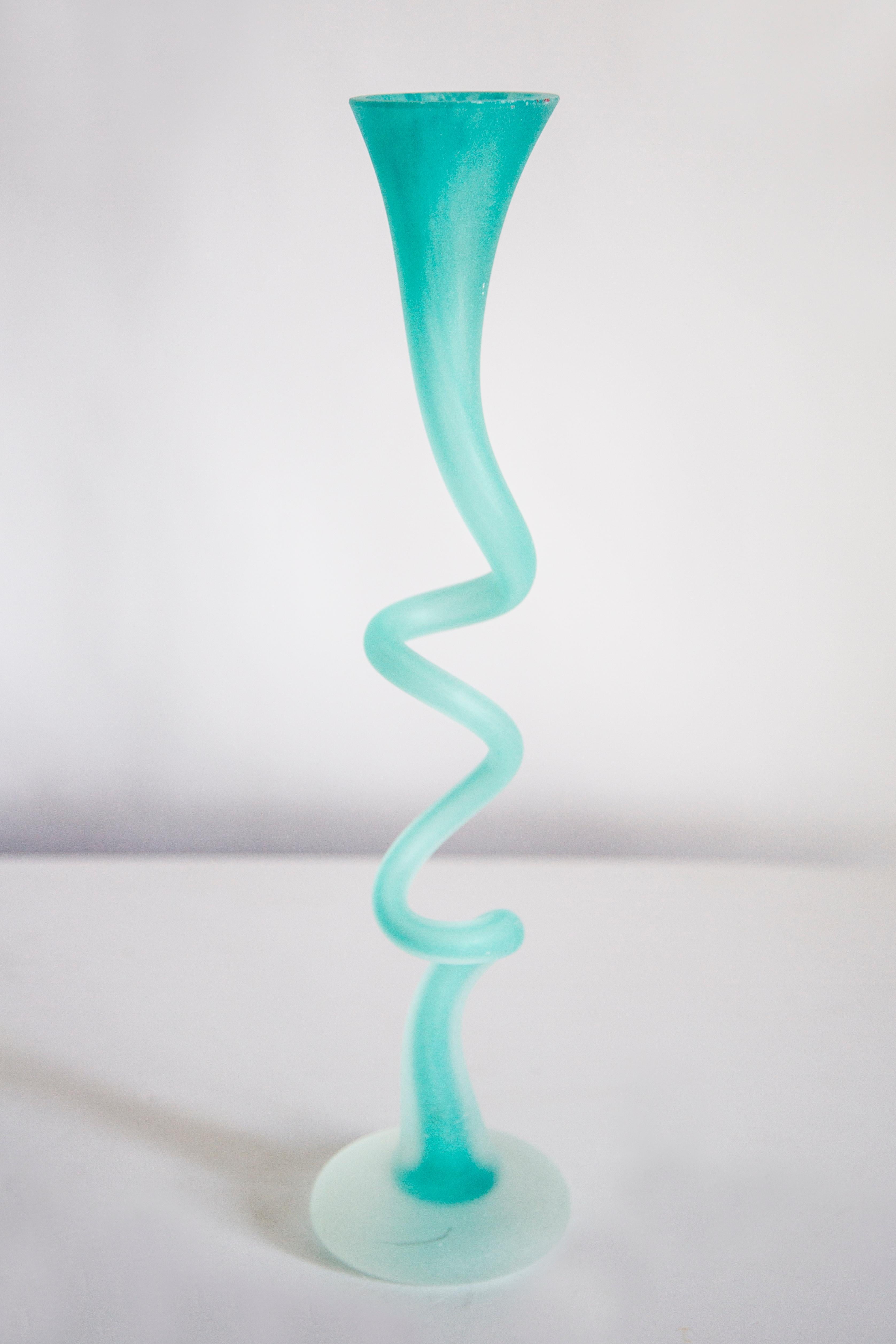 Mid Century Big Acqua Green Twisted Vase, Europe, 1960s In Good Condition For Sale In 05-080 Hornowek, PL