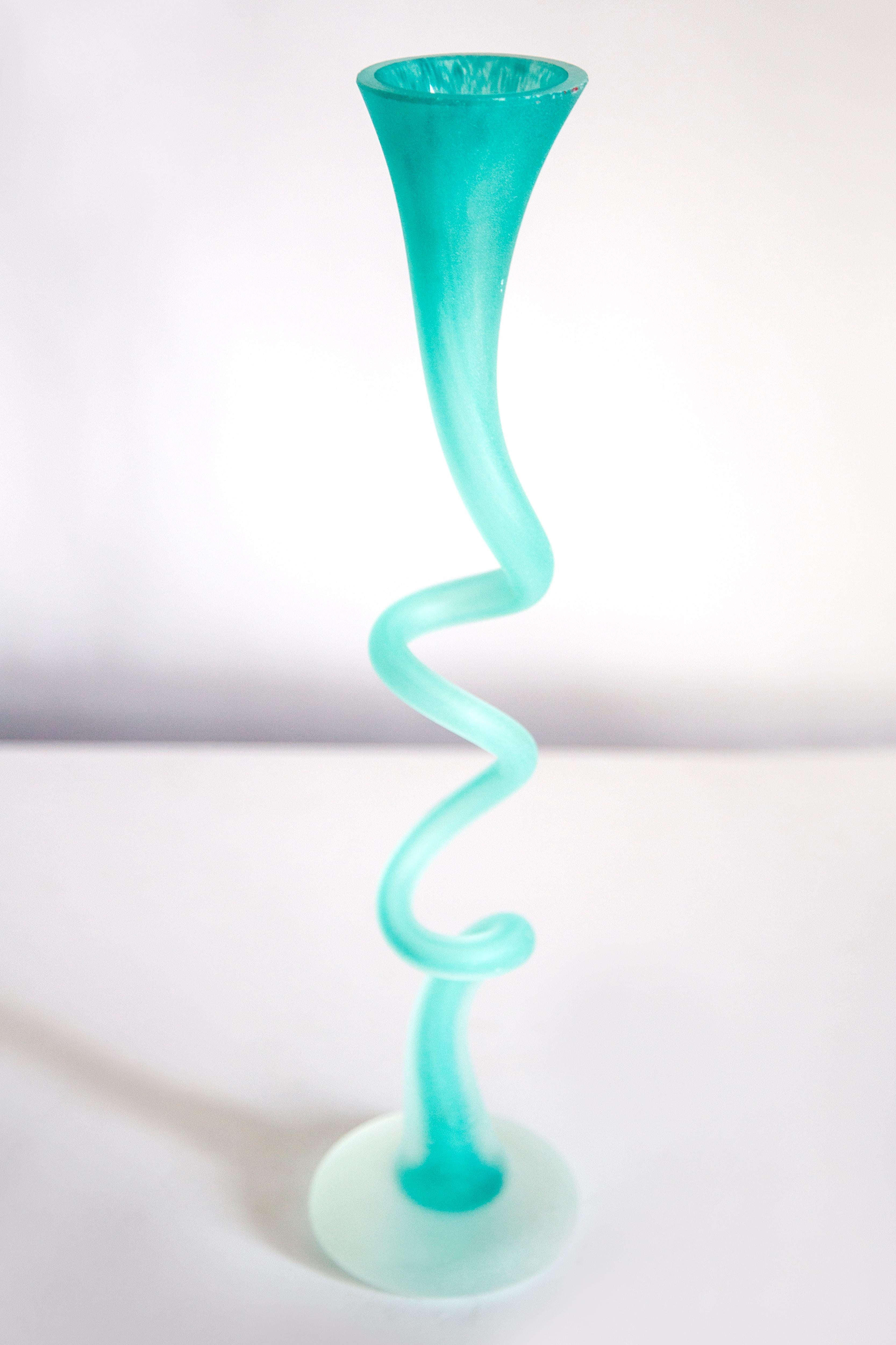 20th Century Mid Century Big Acqua Green Twisted Vase, Europe, 1960s For Sale