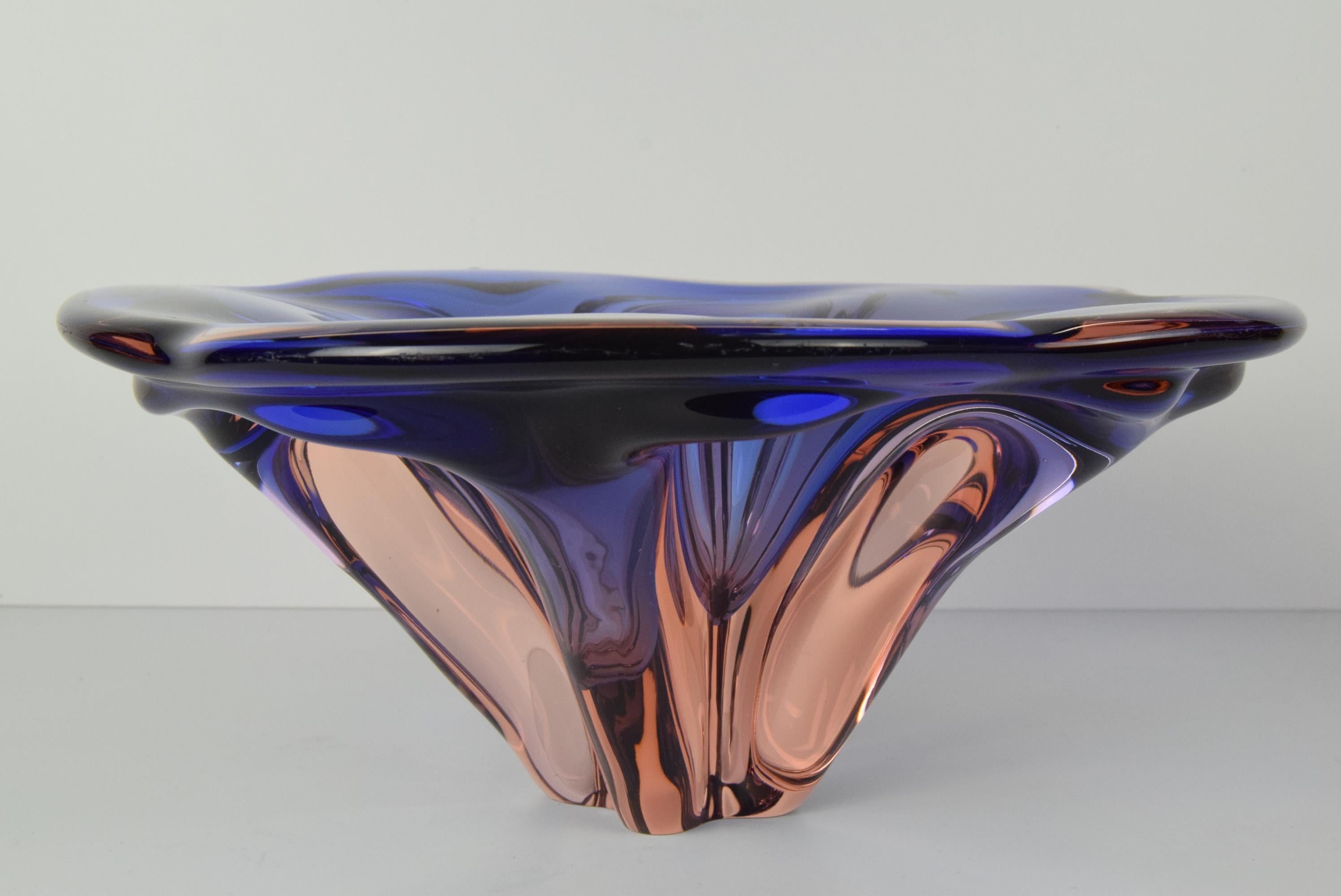 Mid-20th Century Mid-century Big Art Glass Bowl, design Josef Hospodka for Chribska, 1960's.  For Sale