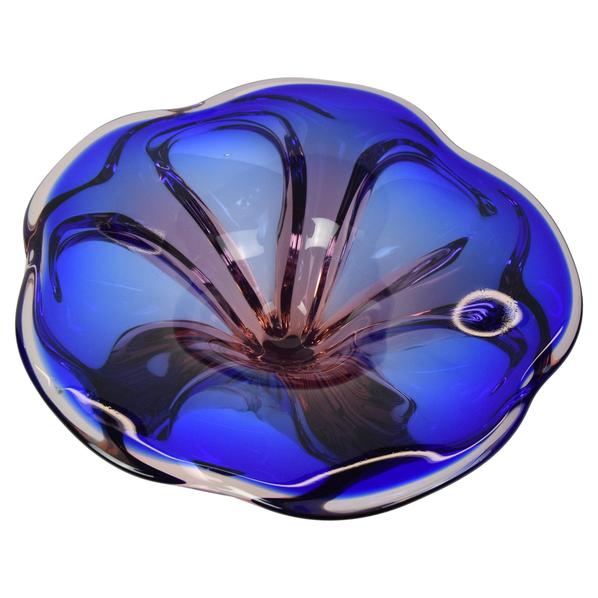Mid-century Big Art Glass Bowl, design Josef Hospodka for Chribska, 1960's.  For Sale