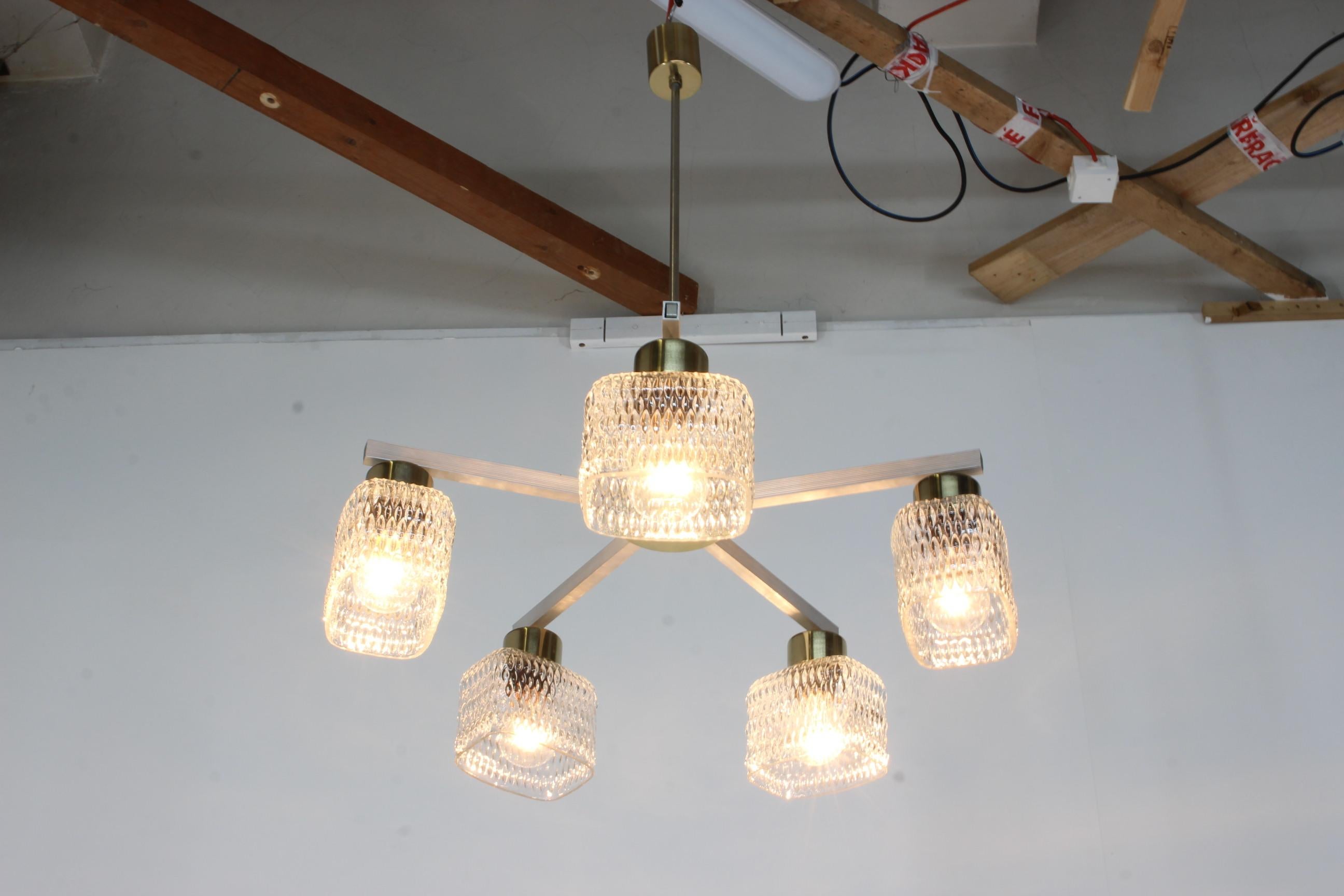 Czech Midcentury Big Chandelier/ Kamenicky Senov, 1970s For Sale