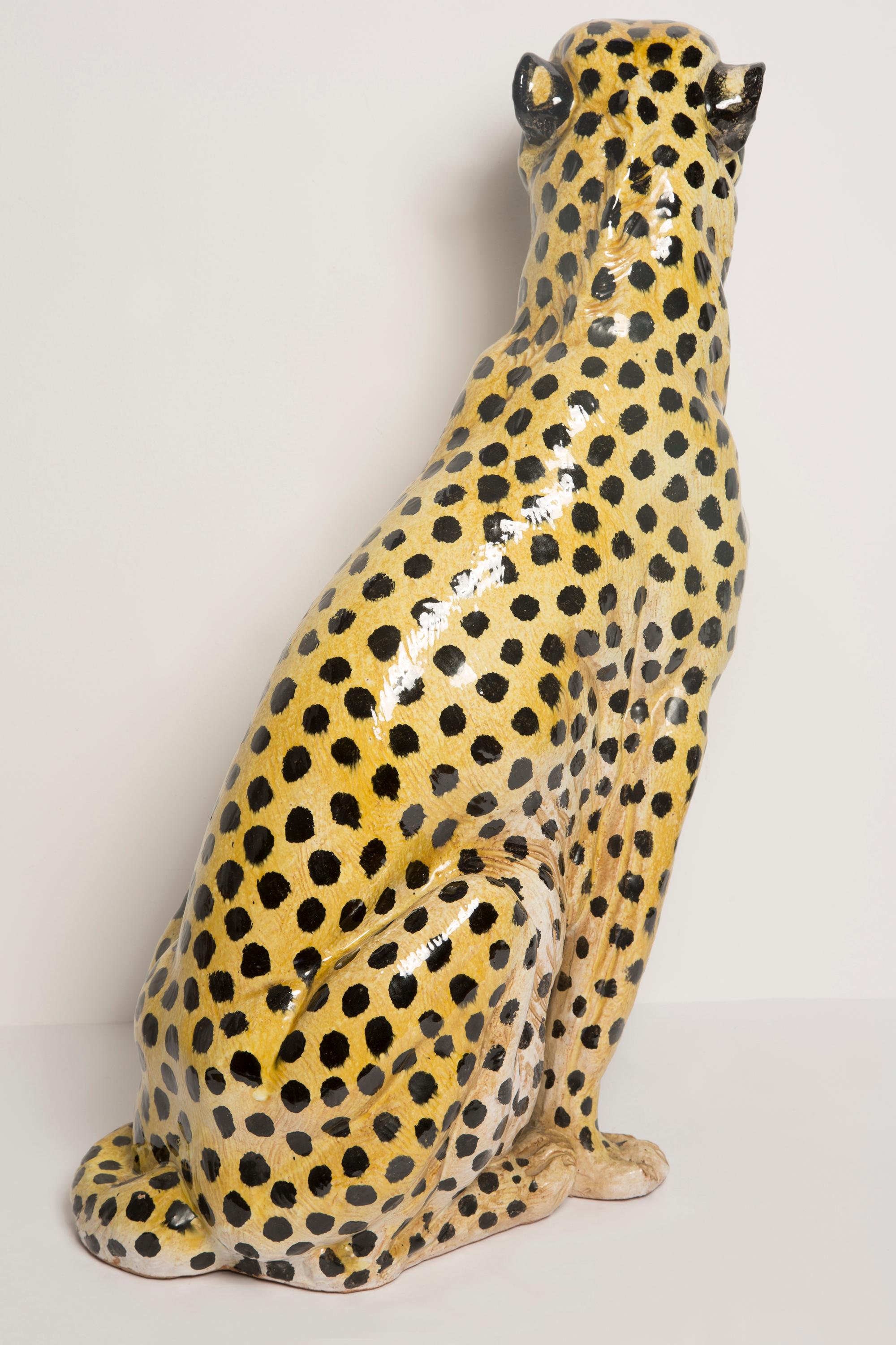Midcentury Big Cheetah Hand Painted Terracotta Ceramic Sculpture, Italy, 1960s 1