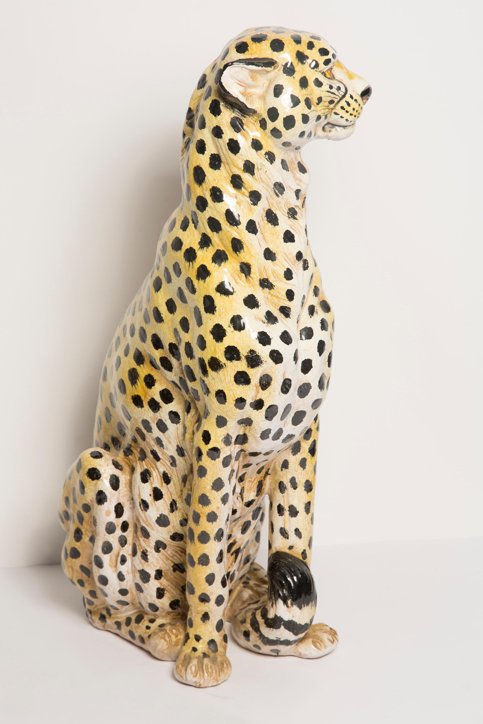 Midcentury Big Cheetah Hand Painted Terracotta Ceramic Sculpture, Italy, 1960s In Excellent Condition In 05-080 Hornowek, PL