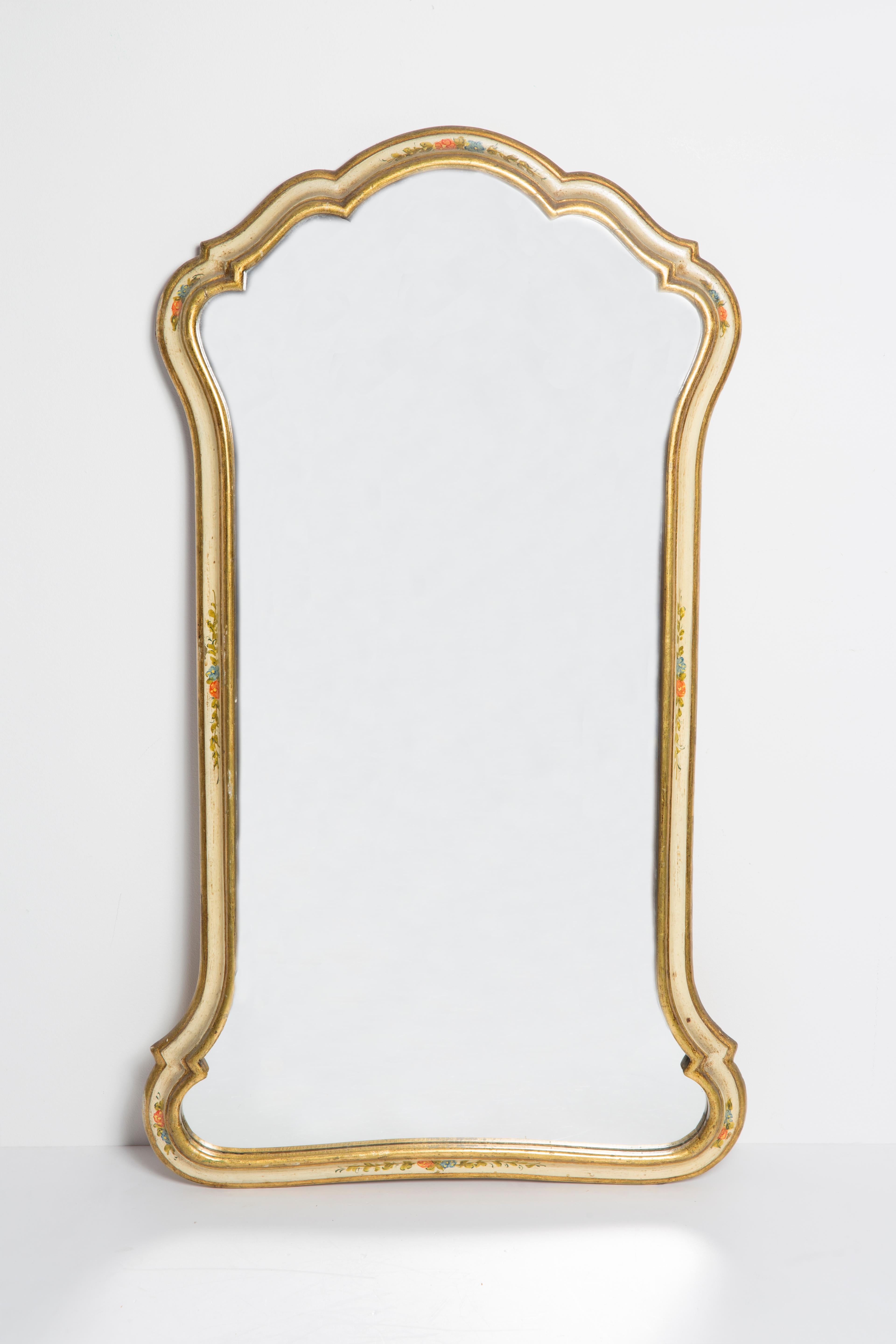 Italian Mid Century Big Decorative Wood Original Glass Patina Mirror, Italy, 1960s For Sale