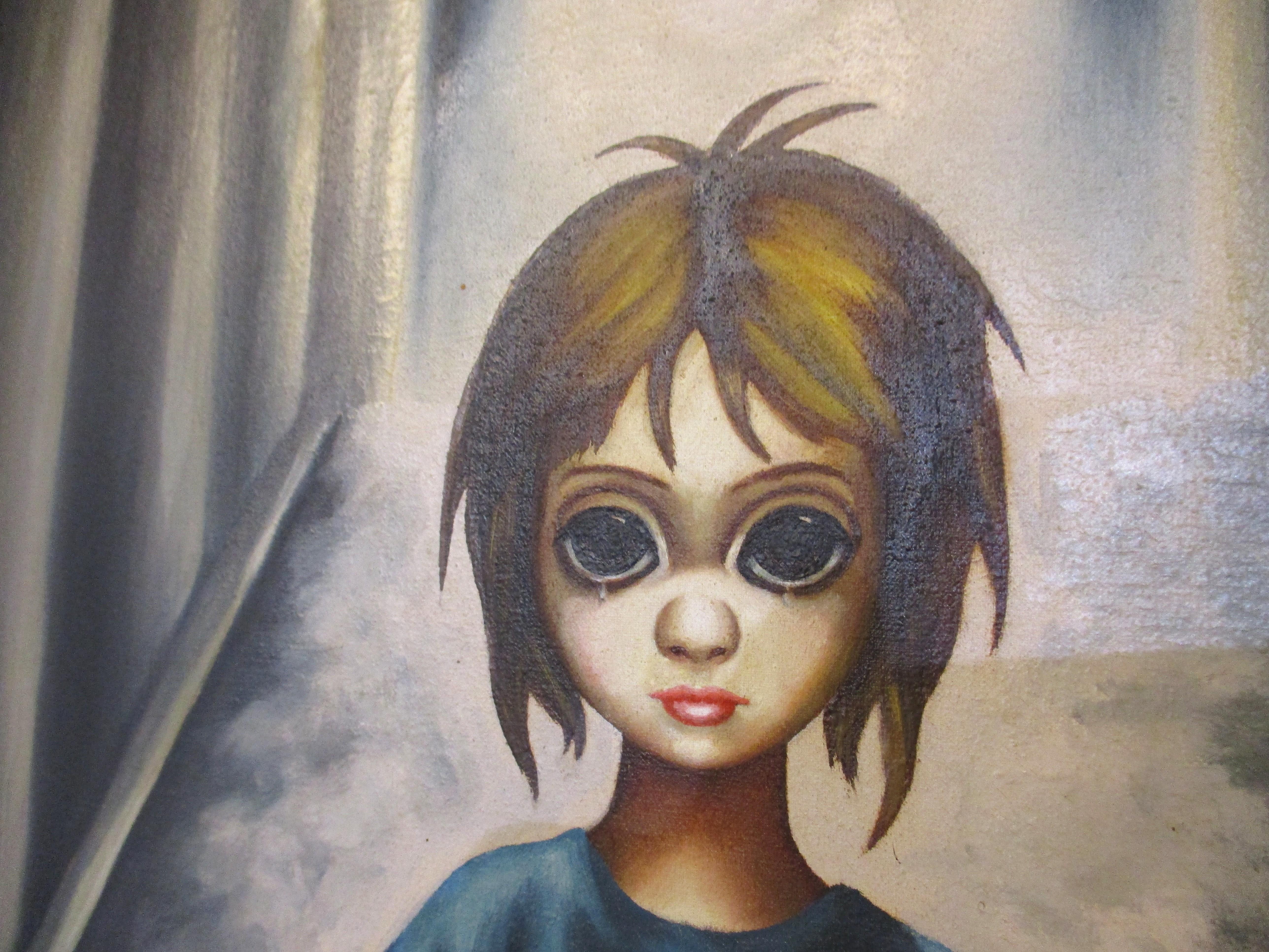 Mid Century Big Eyes Painting in the manner of Margaret Keane   For Sale 3