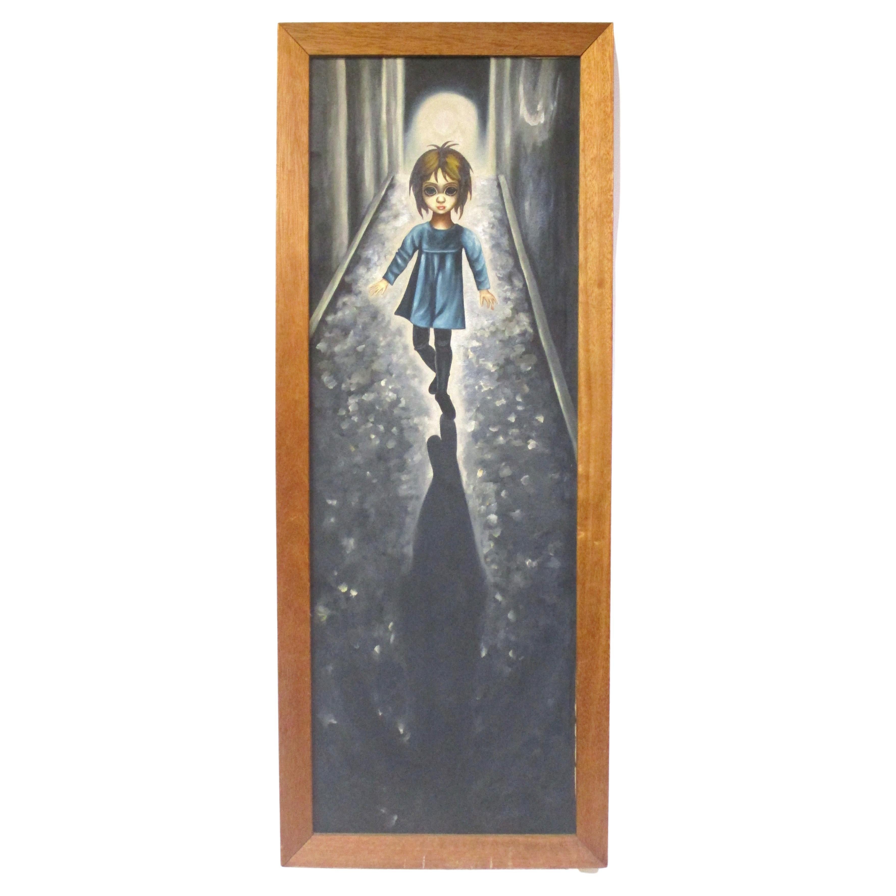 Mid Century Big Eyes Painting in the manner of Margaret Keane   For Sale