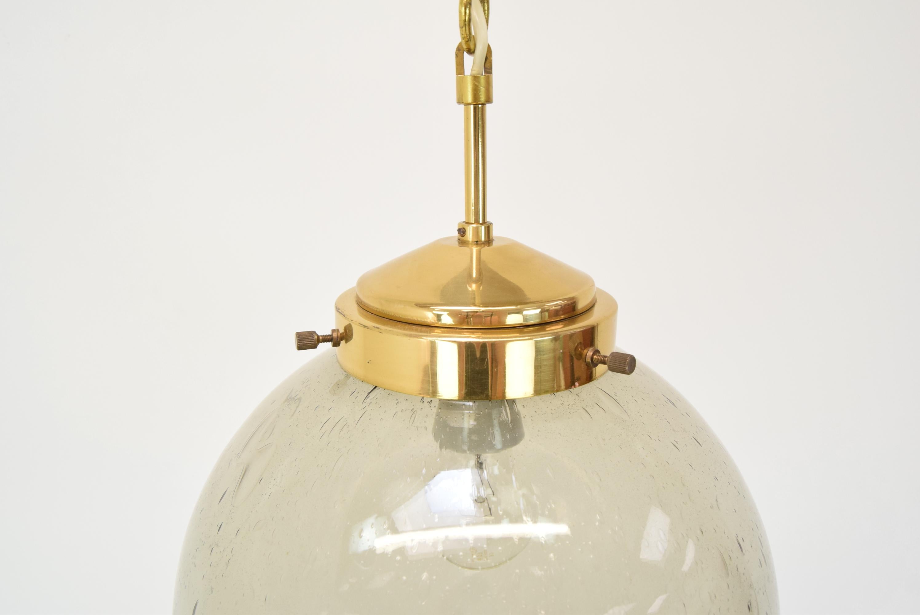 Brass Mid-Century Big Glass Pendant / Kamenicky Senov, 1970's For Sale