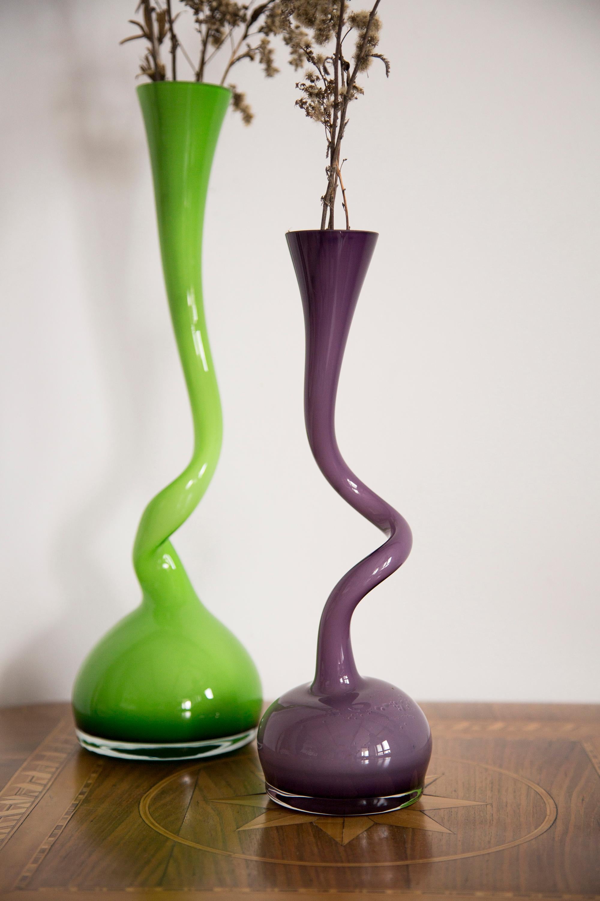 Italian Midcentury Big Green Twisted Vase, Europe, 1960s