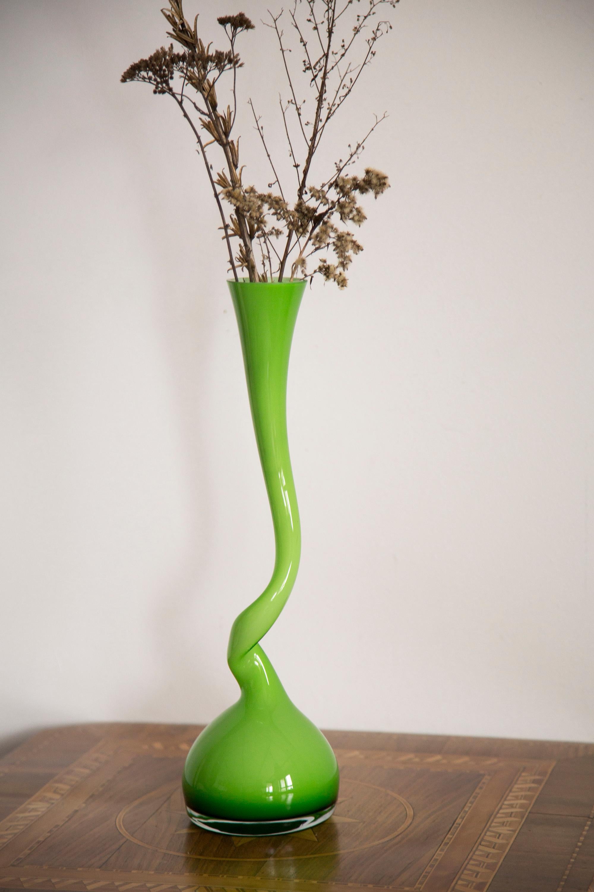20th Century Midcentury Big Green Twisted Vase, Europe, 1960s