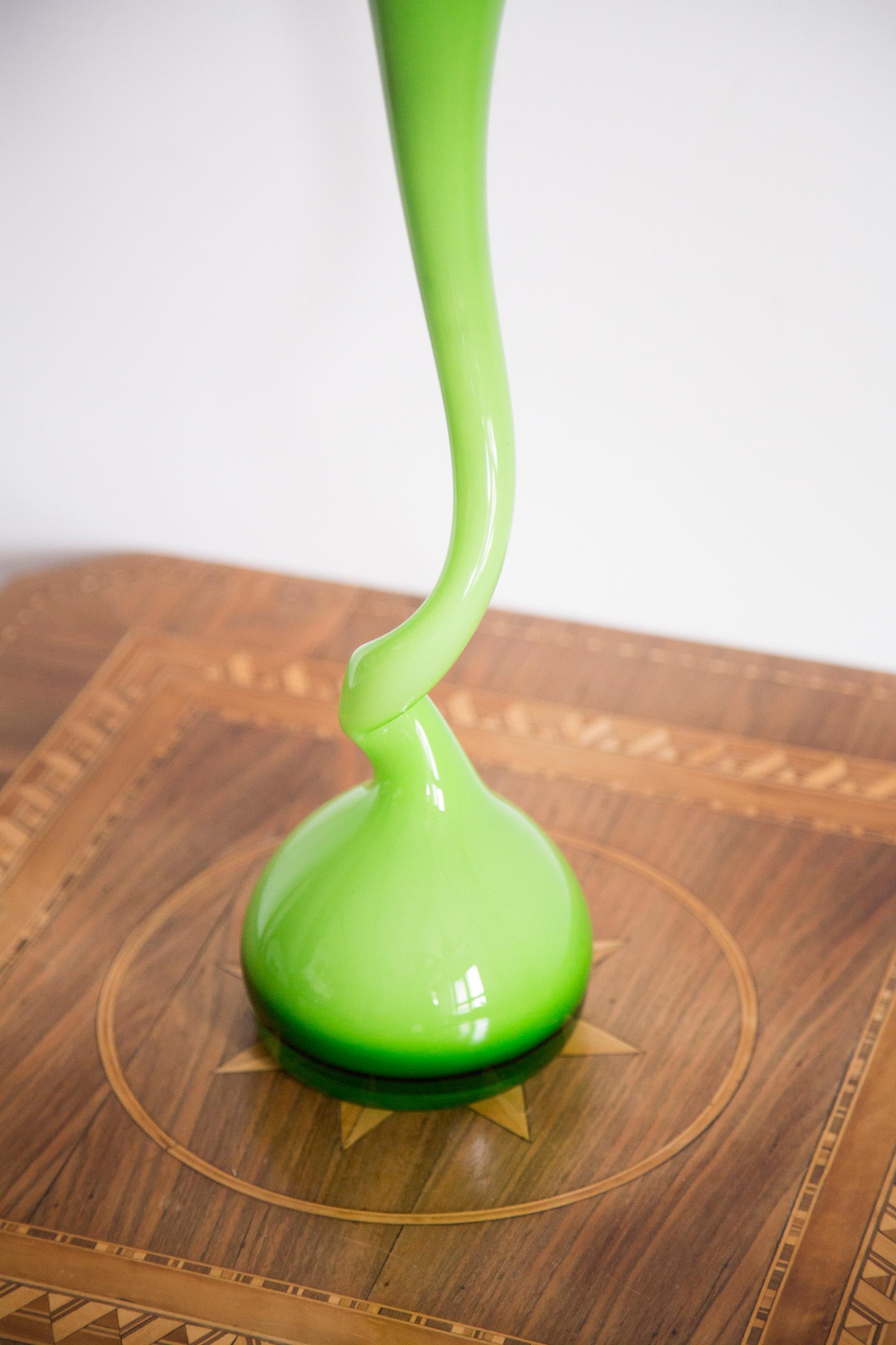 Glass Midcentury Big Green Twisted Vase, Europe, 1960s