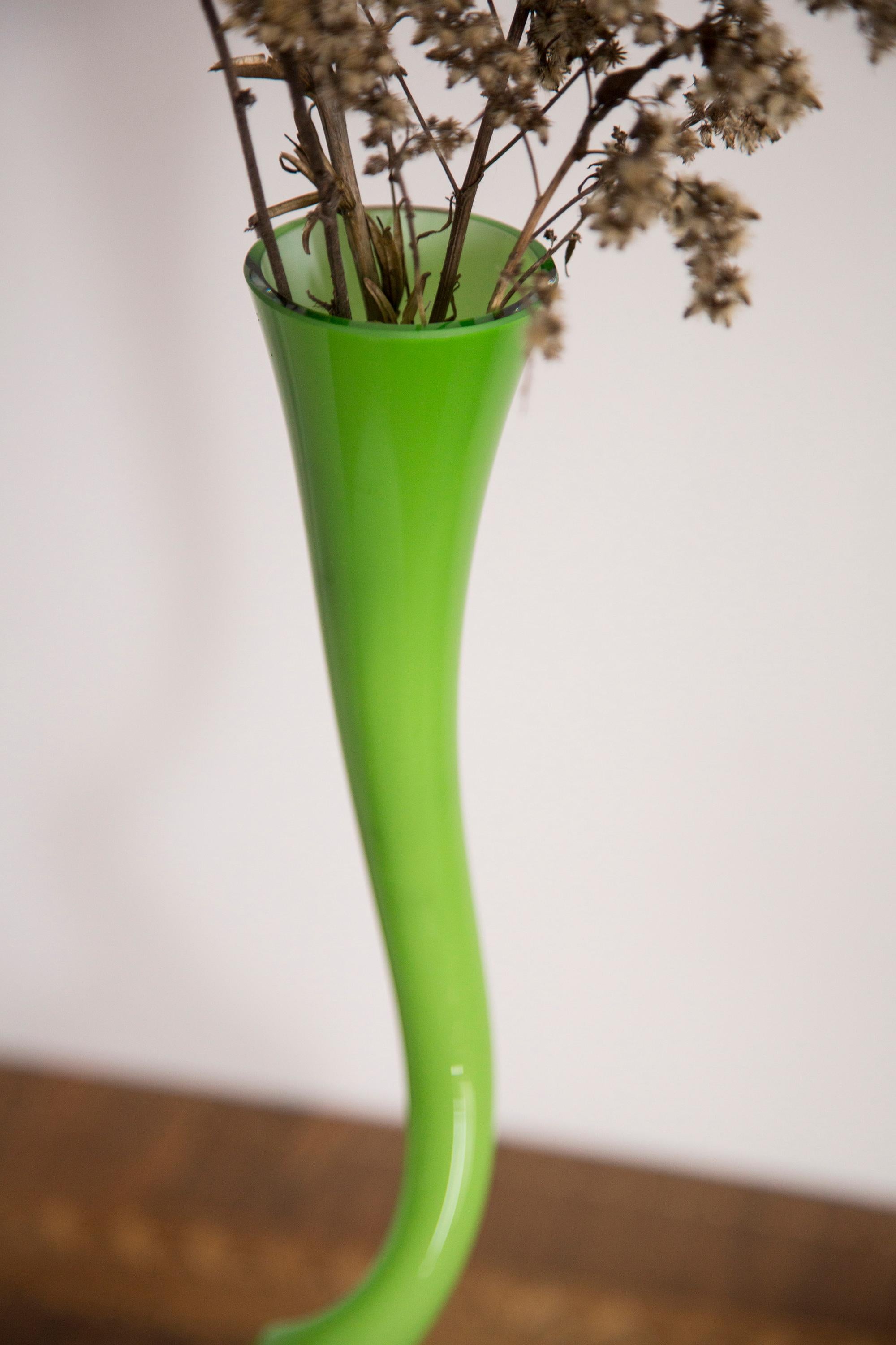 Midcentury Big Green Twisted Vase, Europe, 1960s 1