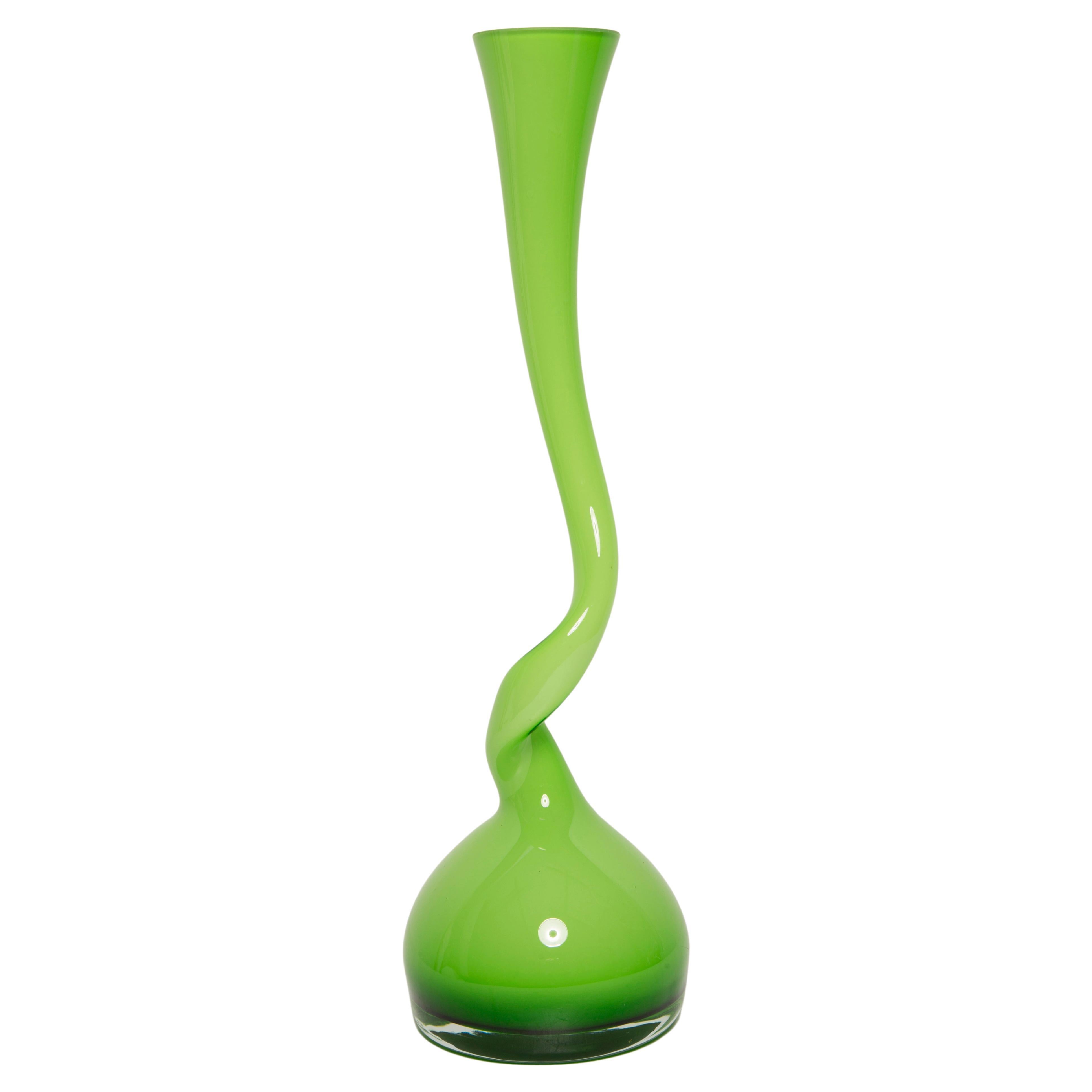 Midcentury Big Green Twisted Vase, Europe, 1960s
