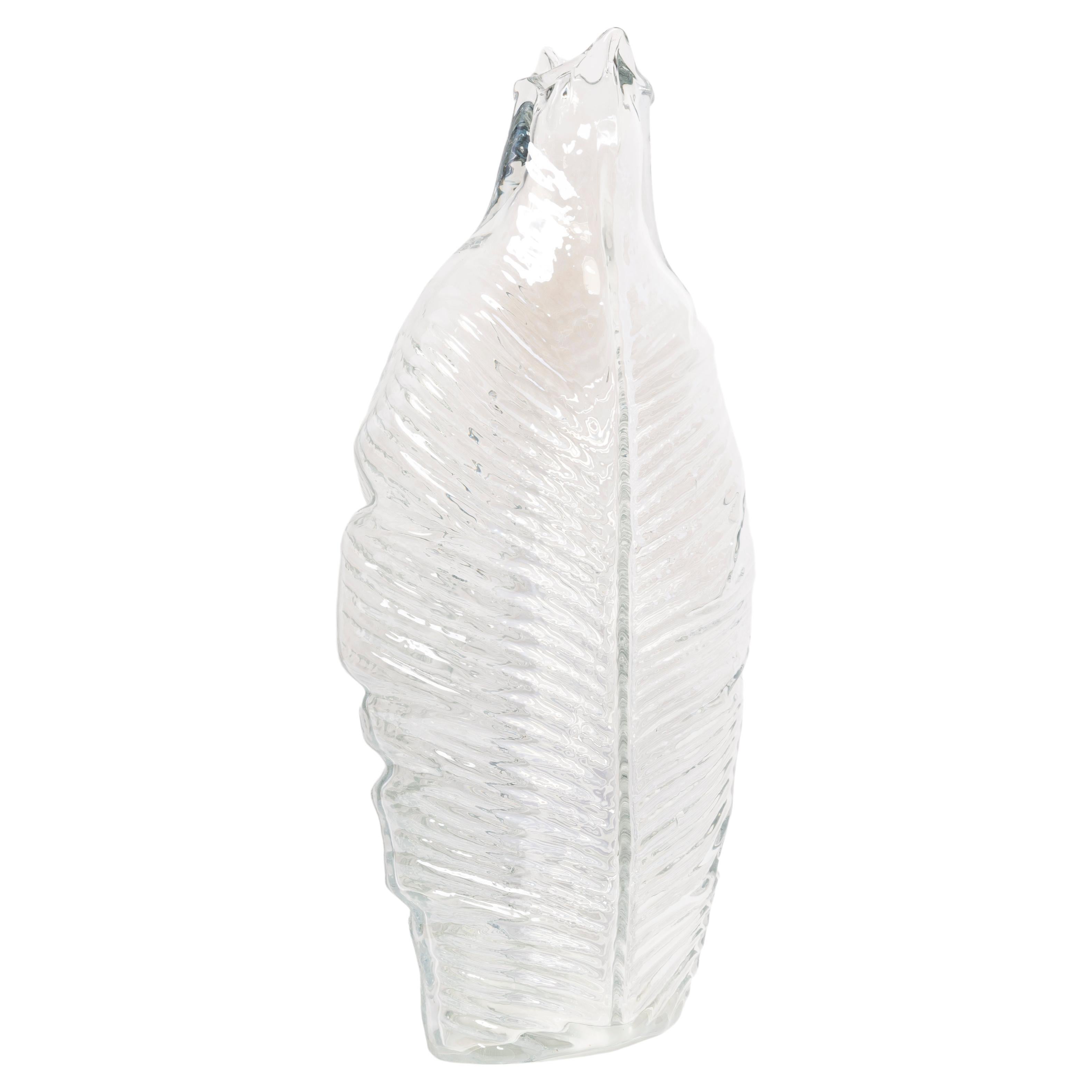 Transparente Vase mit großen Blättern aus der Mitte des Jahrhunderts, Italien, 1960er Jahre