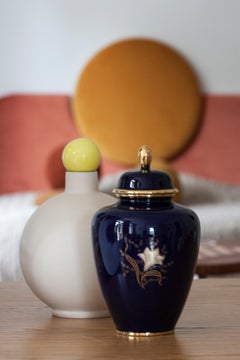 Mid Century Big Porcelain Hand Painted Flowers Vase Candy Box, Germany, 1960s