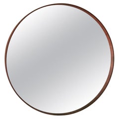 Mid Century Round Wall Mirror Wood Italian Design 1960s