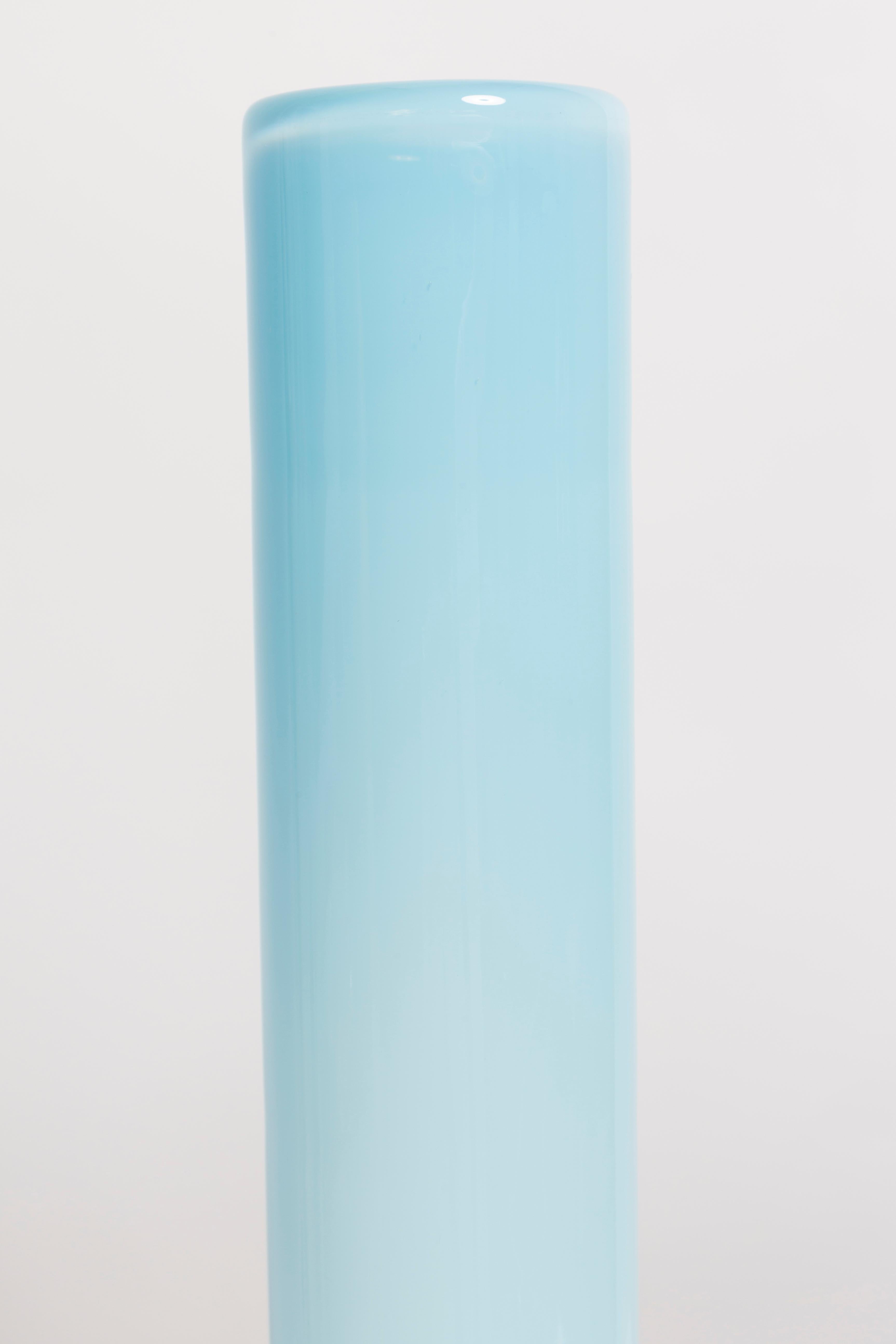 Glass Mid Century Big Vintage Blue and White Ombre Vase, Poland, 1960s For Sale