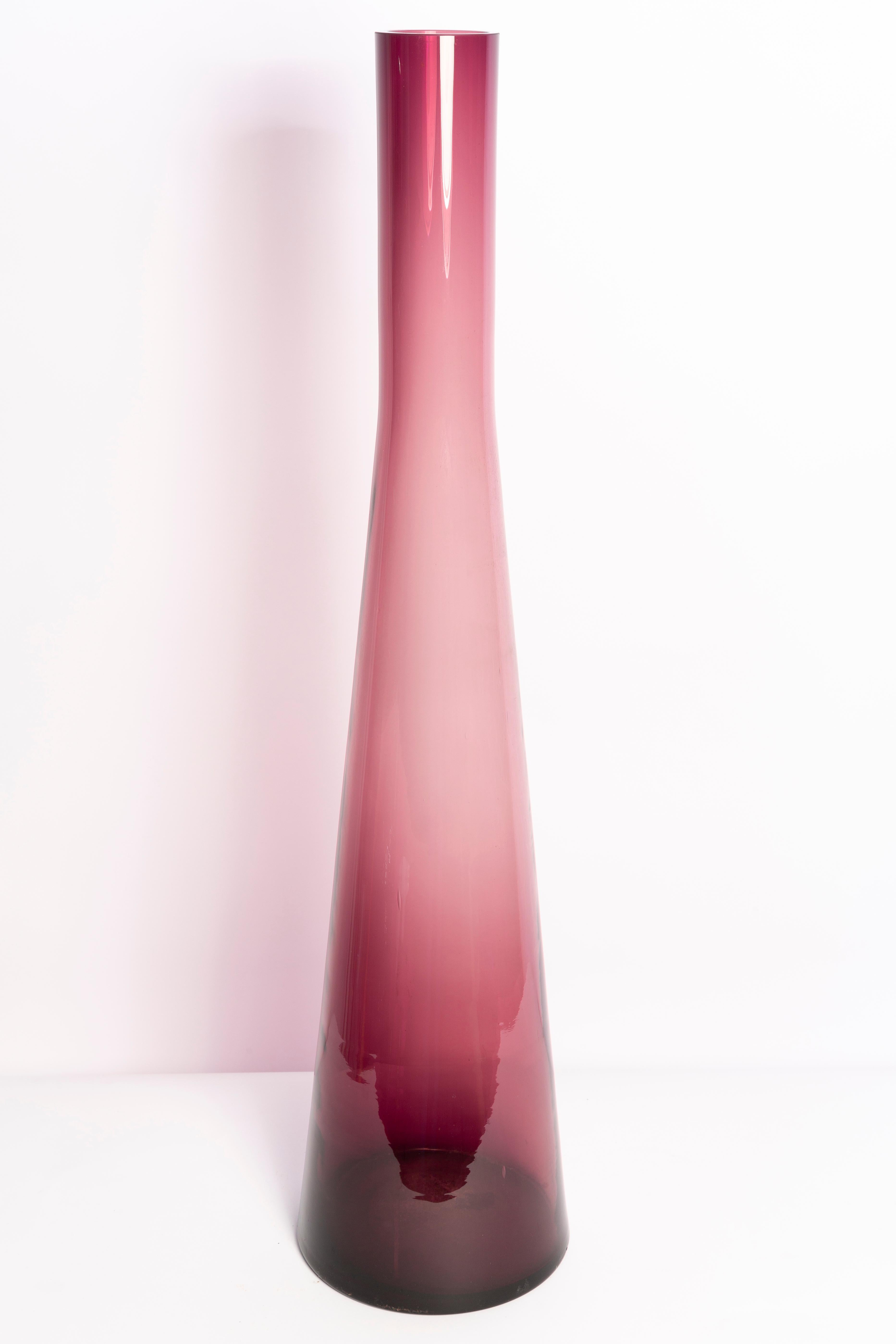 Glass Mid Century Big Vintage Purple Ombre Vase, Italy, 1960s For Sale