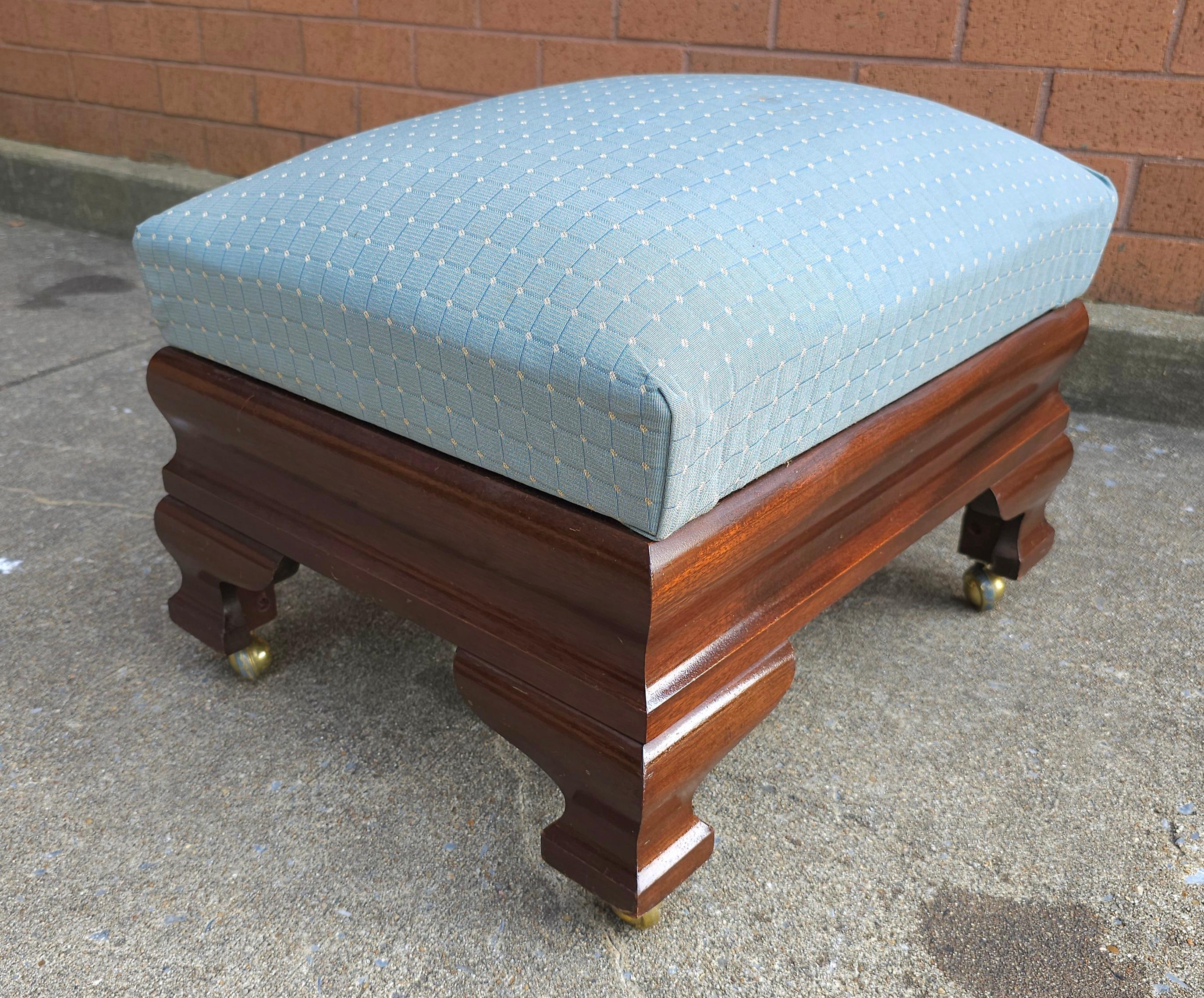 Mid-Century Biggs Furniture Mahogany and Upholstered Rolling Footstool Ottoman. Measures 20
