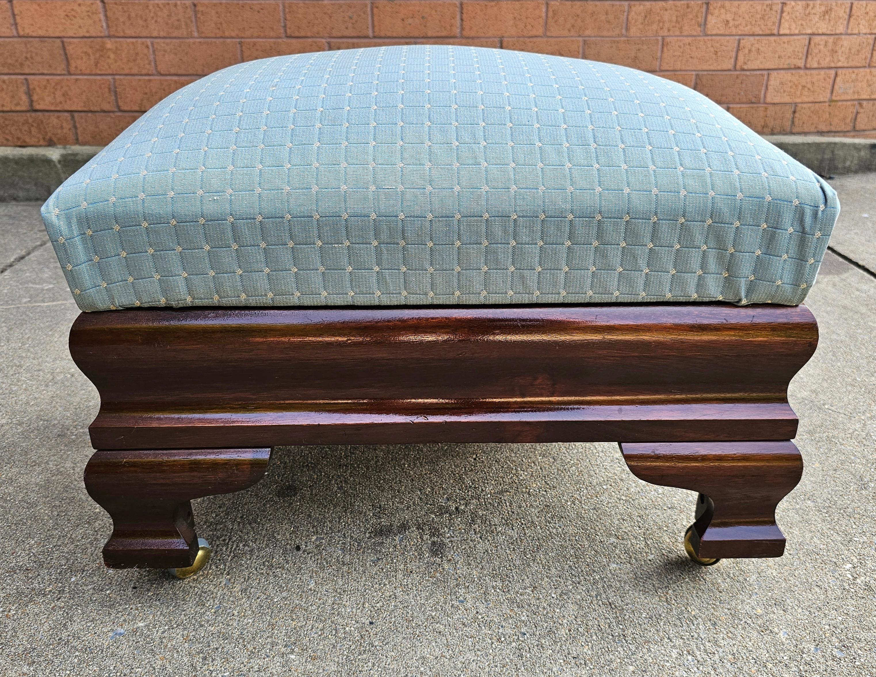American Mid-Century Biggs Furniture Mahogany and Upholstered Rolling Footstool Ottoman For Sale