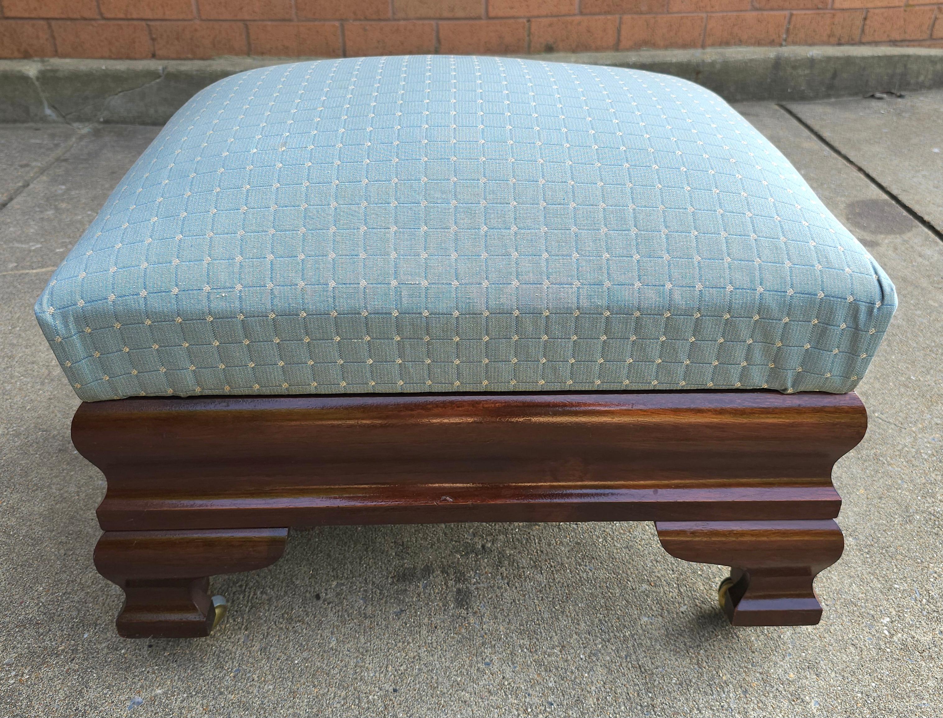 Mid-Century Biggs Furniture Mahogany and Upholstered Rolling Footstool Ottoman In Good Condition For Sale In Germantown, MD
